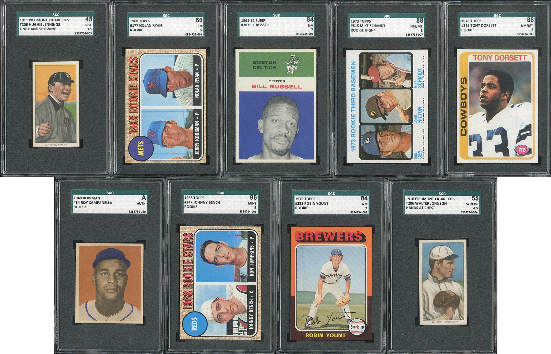 Baseball and Trading Cards - 1900s-1970s Multi-Sport Superstar SGC Graded Collection w/T206 Walter Johnson (9)
