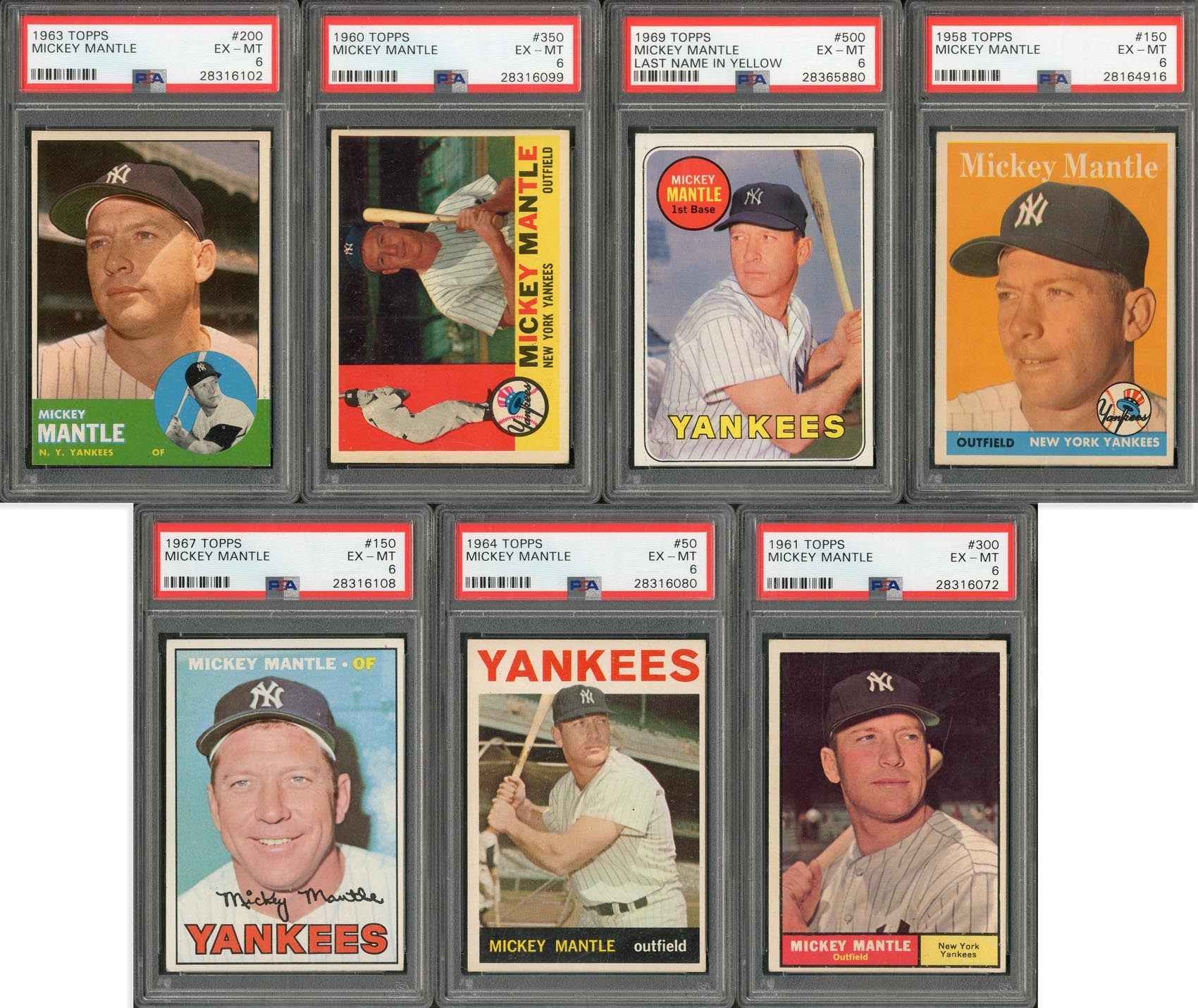 - 1958-69 Topps Mickey Mantle PSA Graded Collection (7)