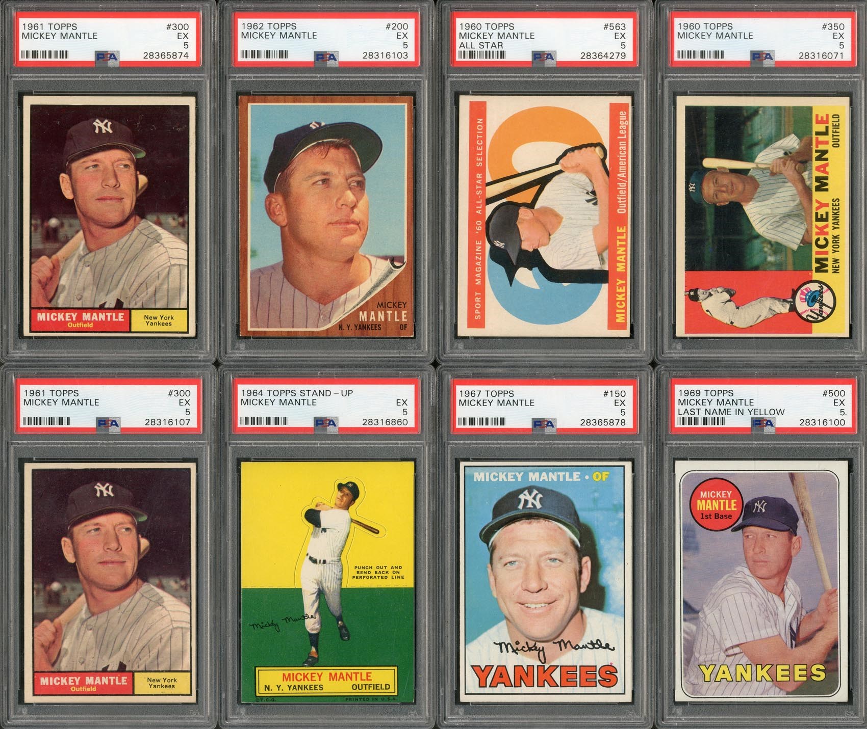 - 1960-69 Topps Mickey Mantle PSA Graded Collection (8)