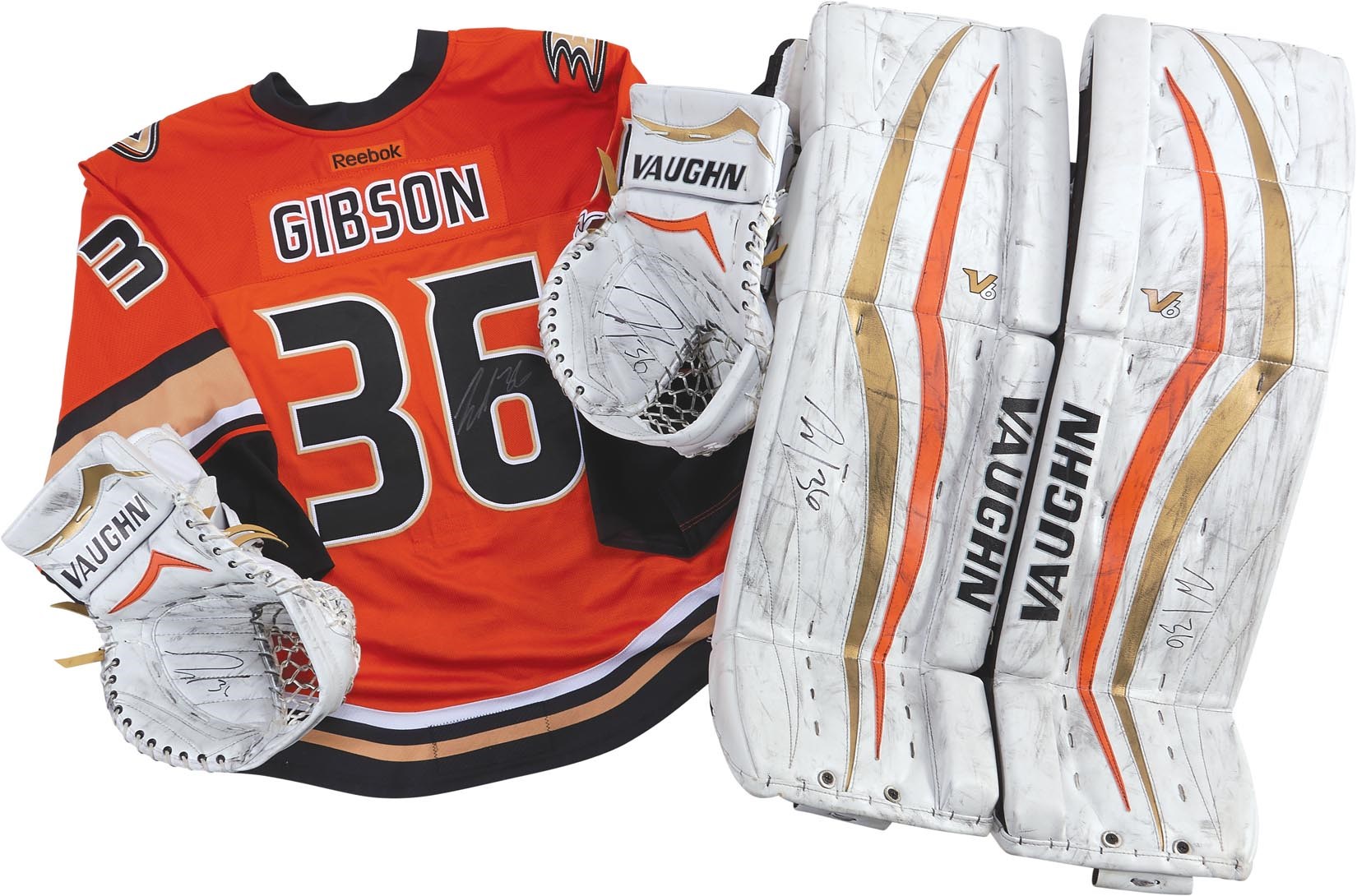 - John Gibson Anaheim Ducks Game Worn Jersey and Goalie Equipment