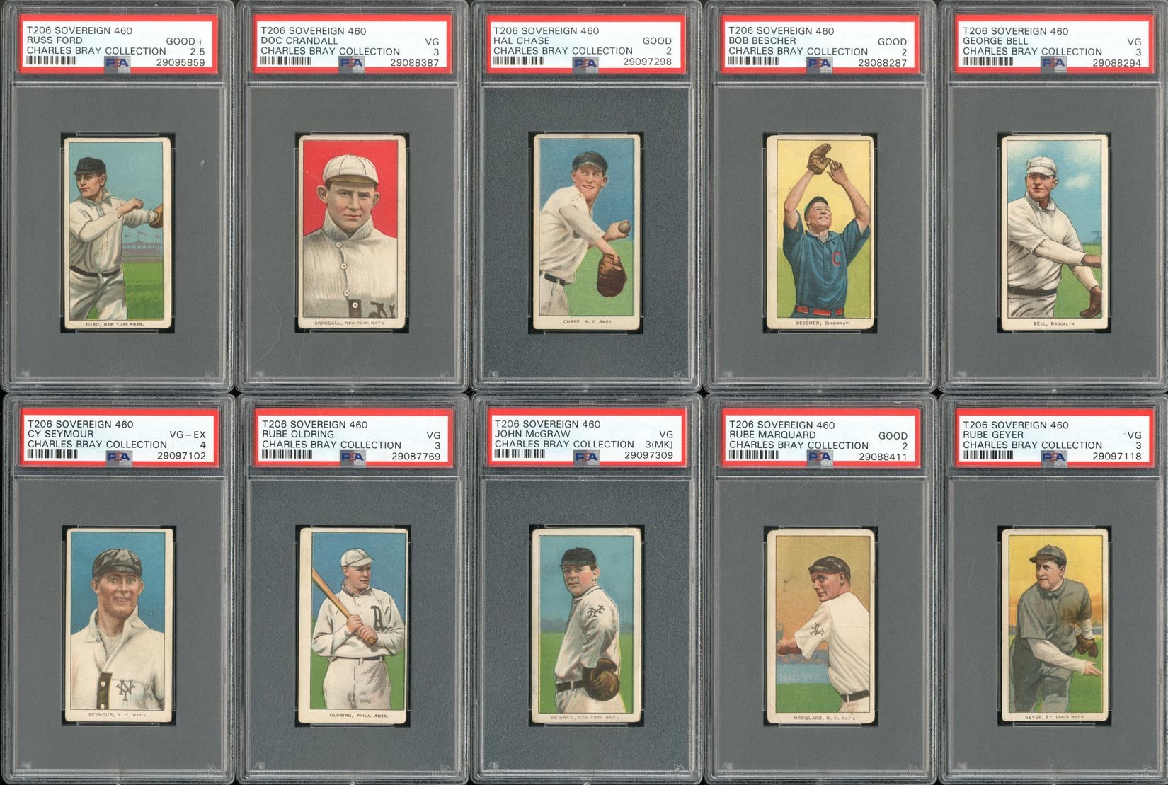 Baseball and Trading Cards - T206 Sovereing 460 Rare Back Lot (11) - The Charles Bray Collection