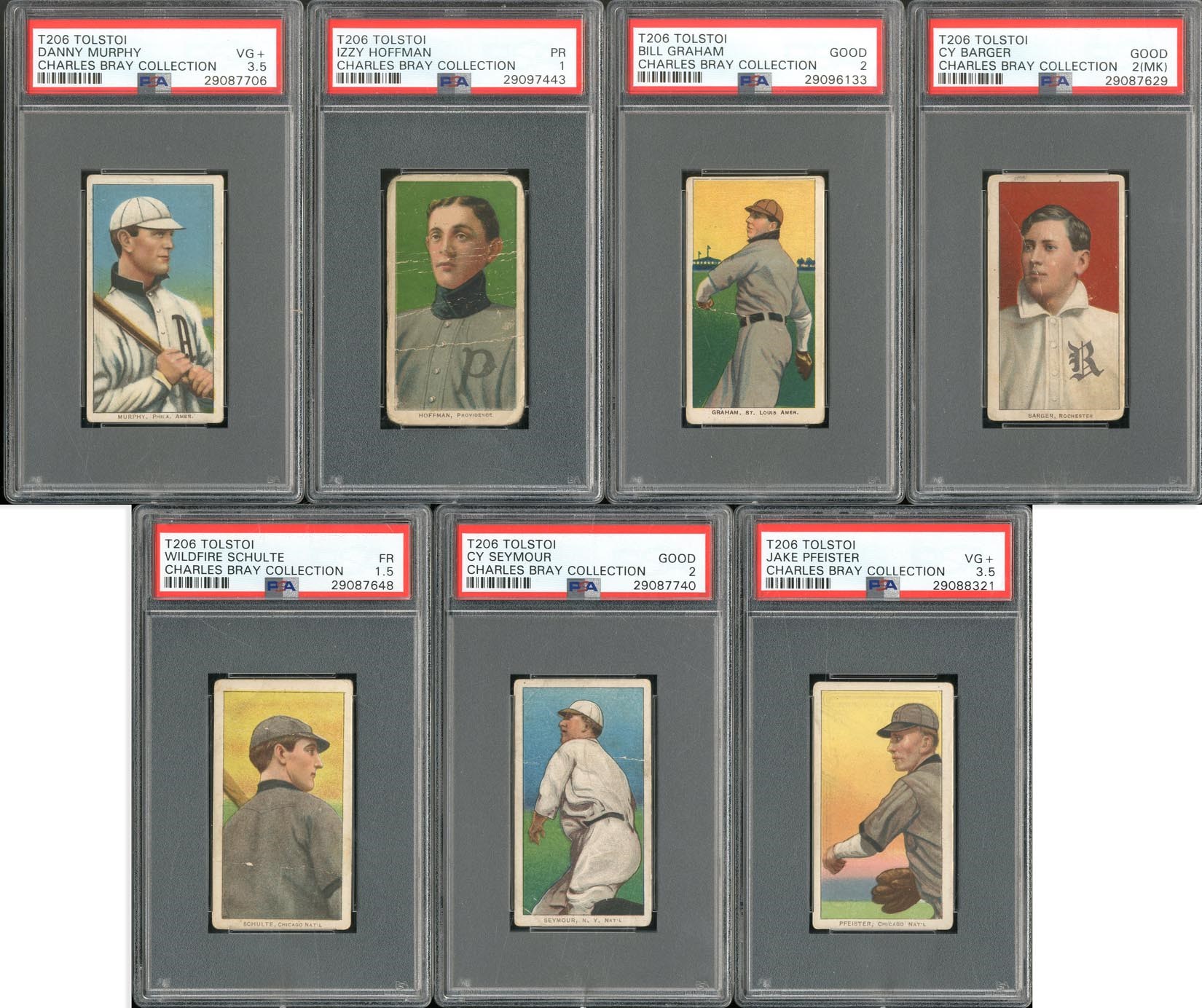 Baseball and Trading Cards - T206 Tolstoi Rare Back Lot (7) - The Charles Bray Collection
