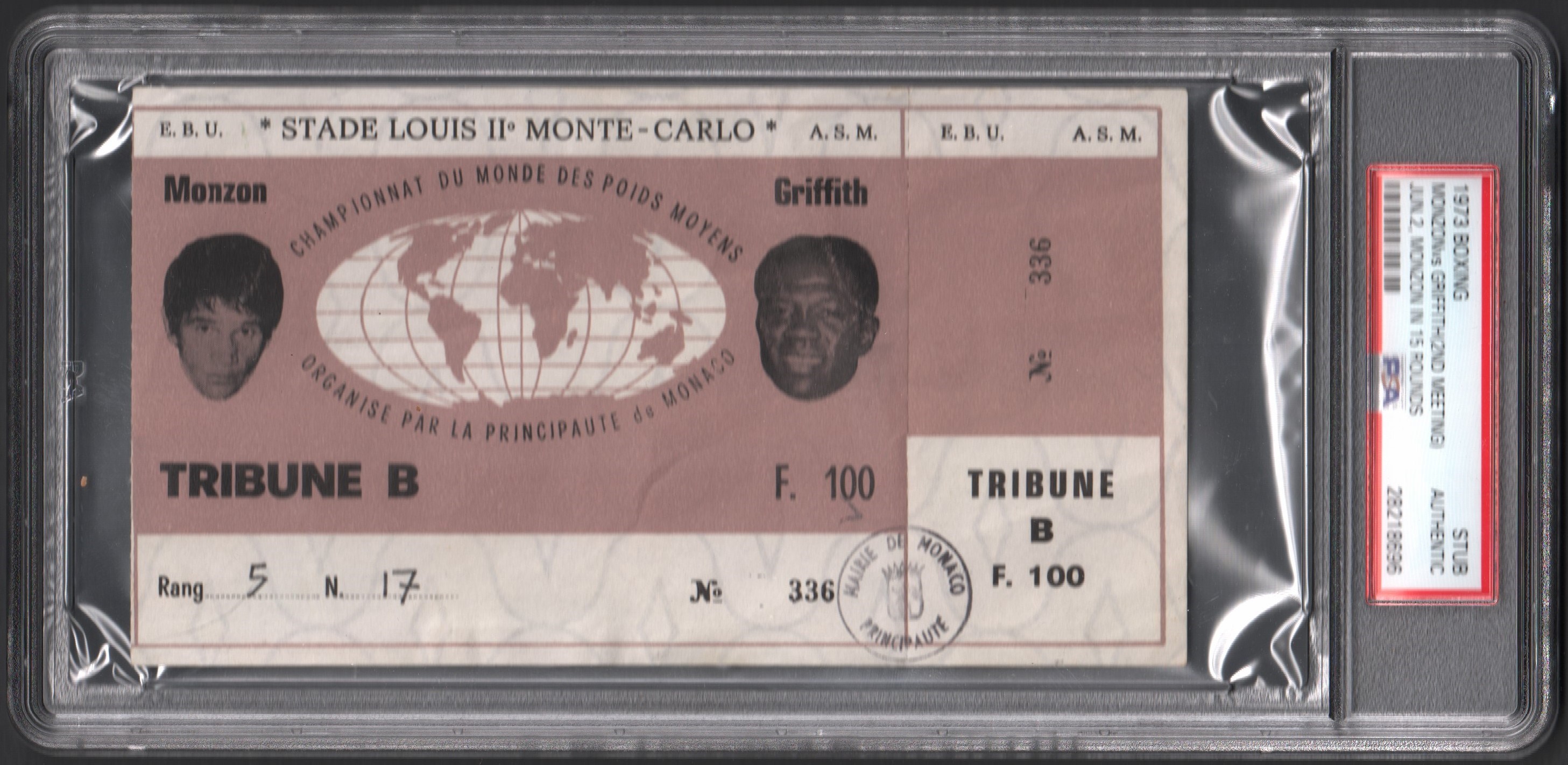 - 1973 Carlos Monzon vs. Emile Griffith Ticket Stub