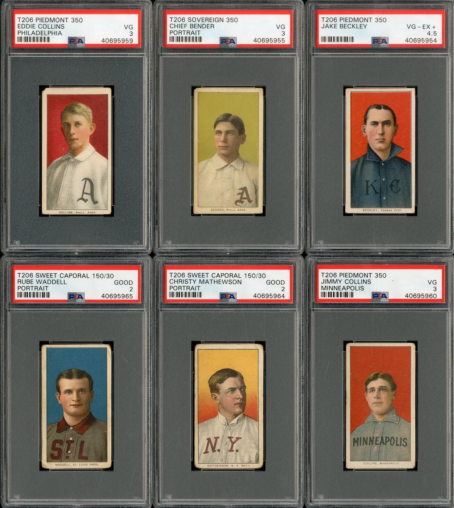 - T206 Hall of Famer Portrait PSA Graded Lot of 12 Cards with Mathewson!