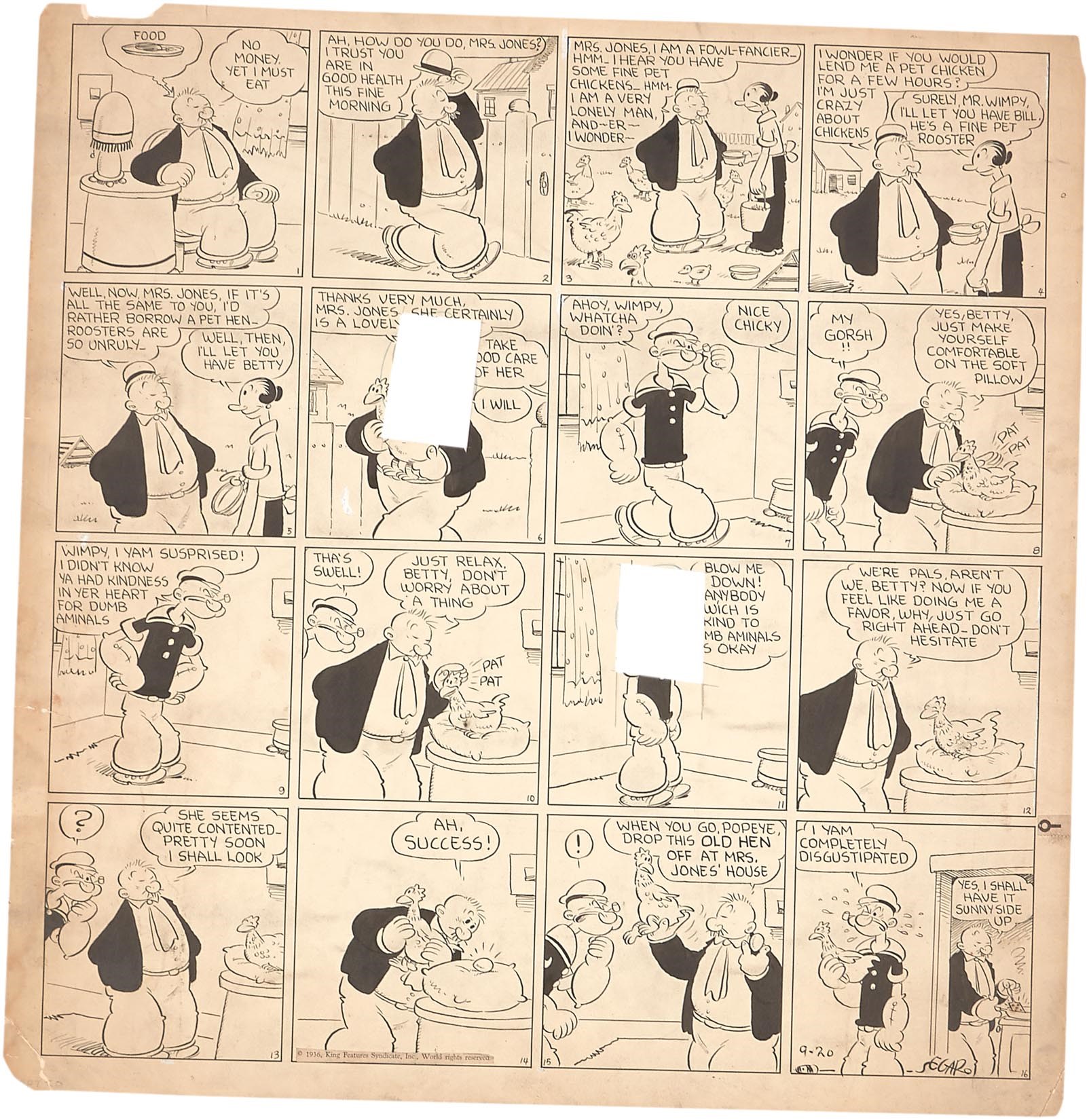 The New Yorker Collection - 1936 Popeye Sunday Original Art by E.C. Segar
