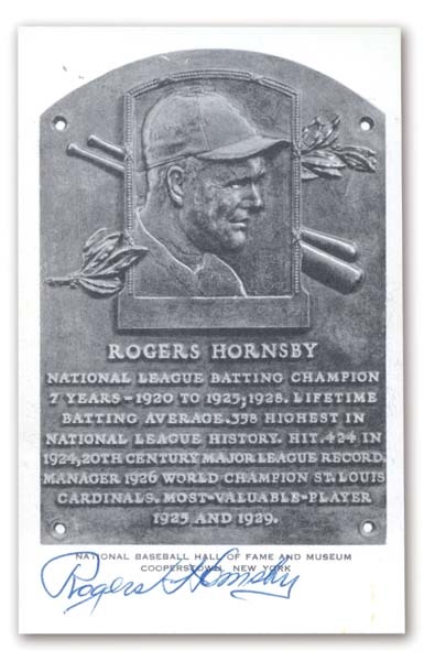 - Rogers Hornsby Signed Black & White Hall of Fame Plaque