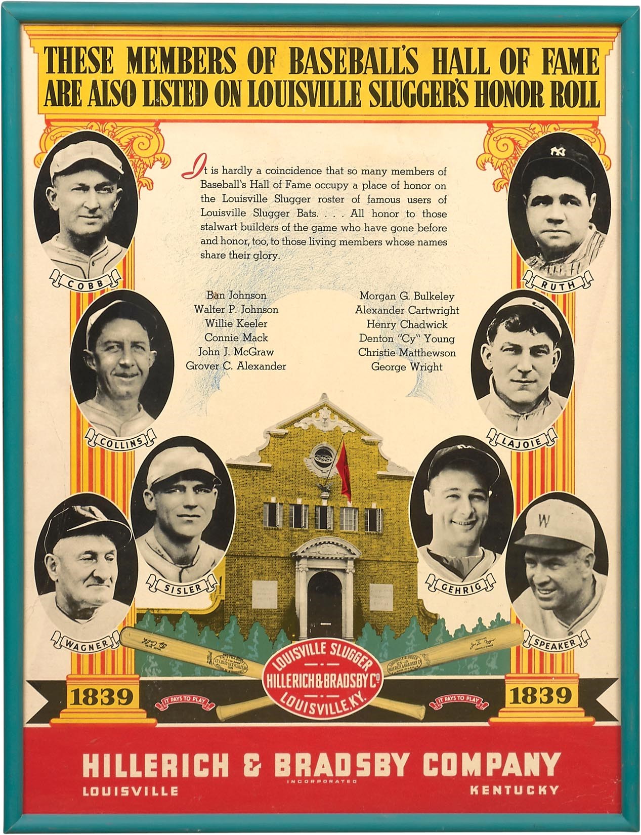Baseball Memorabilia - 1939 Hillerich & Bradsby Oversized Advertisement