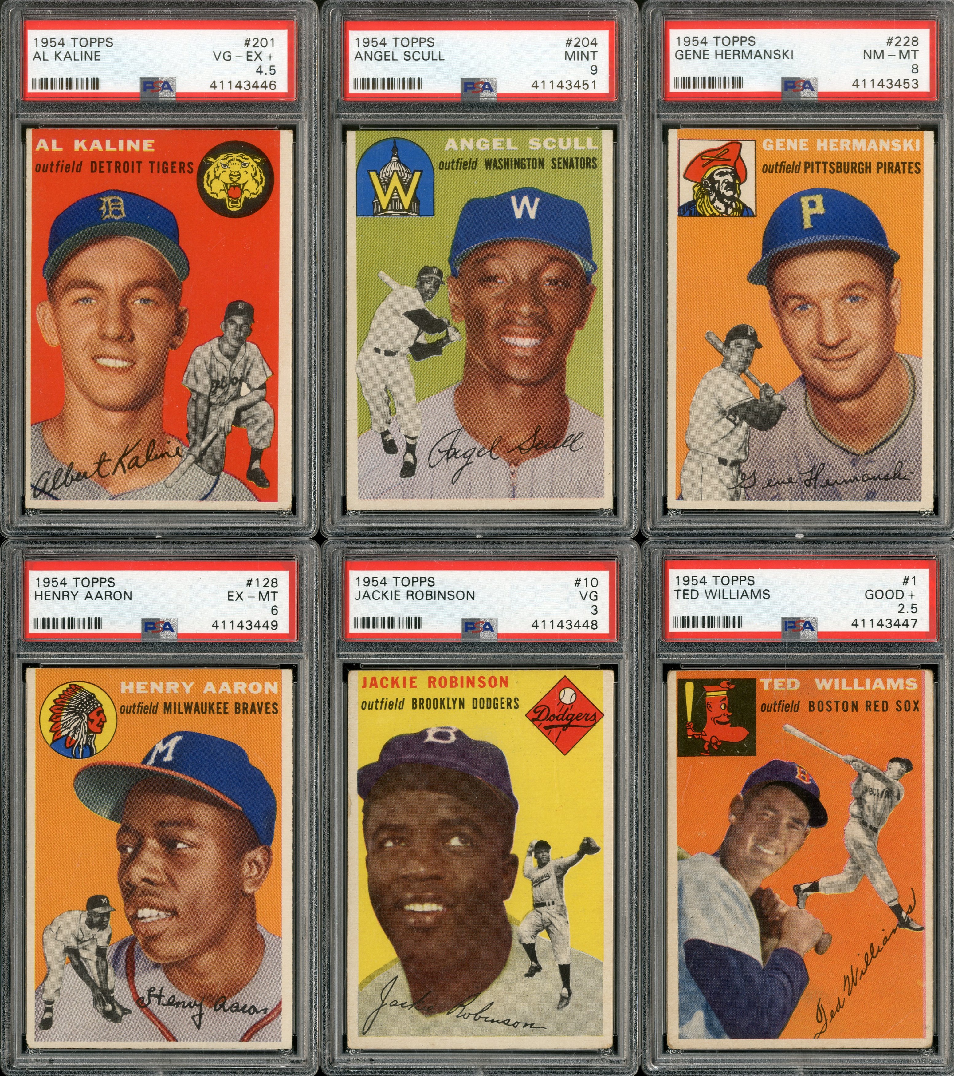 Baseball and Trading Cards - 1954 Topps Baseball Near-Complete Set w/Hank Aaron PSA 6 Rookie - Eight PSA Graded (247/250)