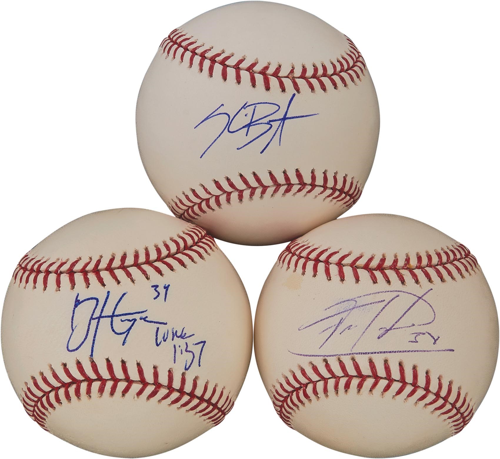 Autographed Baseballs - Young Superstar Trio of Single Signed Baseballs with Bryce Harper and Kris Bryant