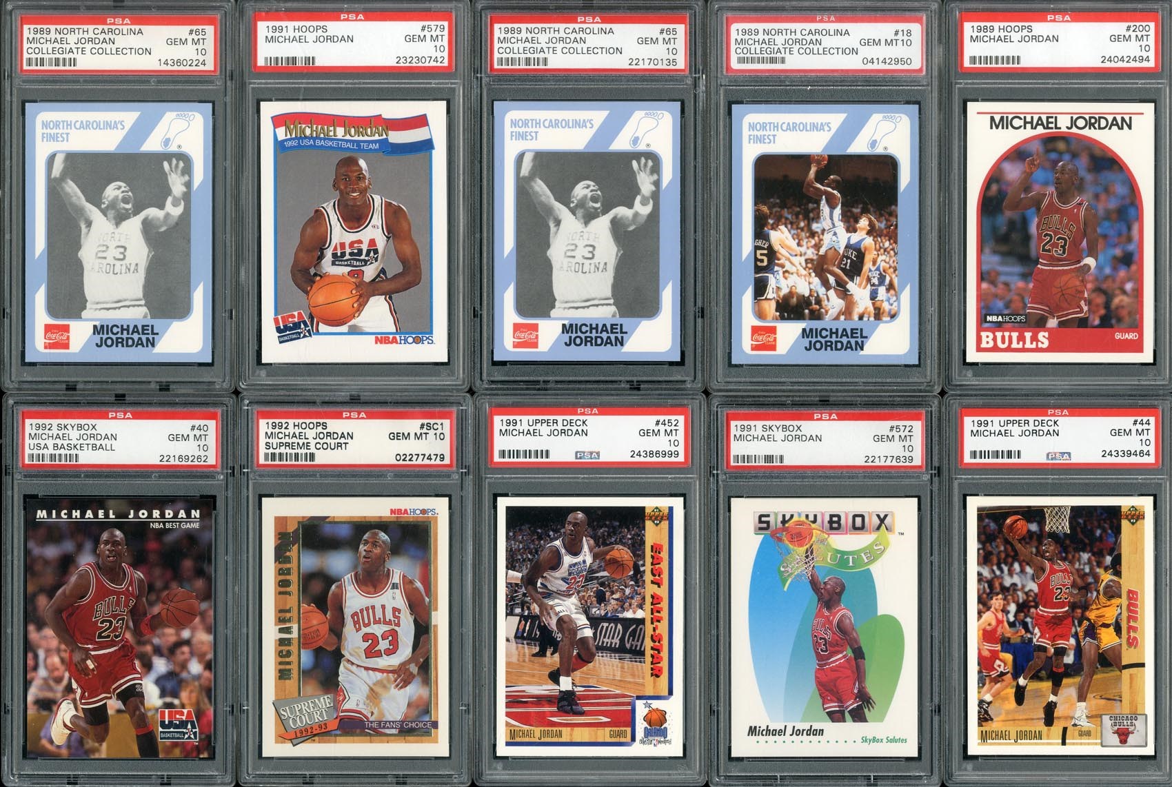 Basketball Cards - MIchael Jordan Large Card Collection with 21 PSA Graded GEM MINT 10 Cards