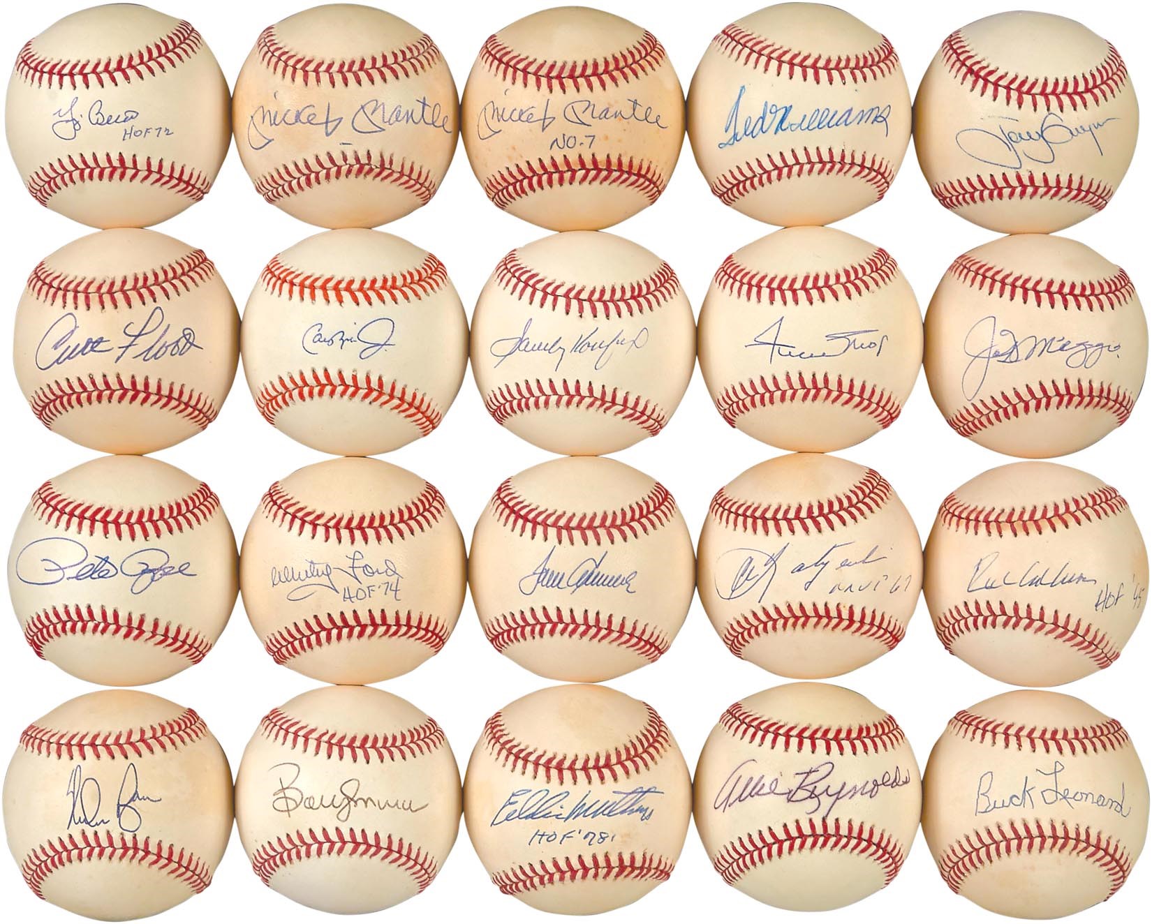- Single-Signed Baseball Collection w/Mantle No. 7, DiMaggio & Williams (115+)
