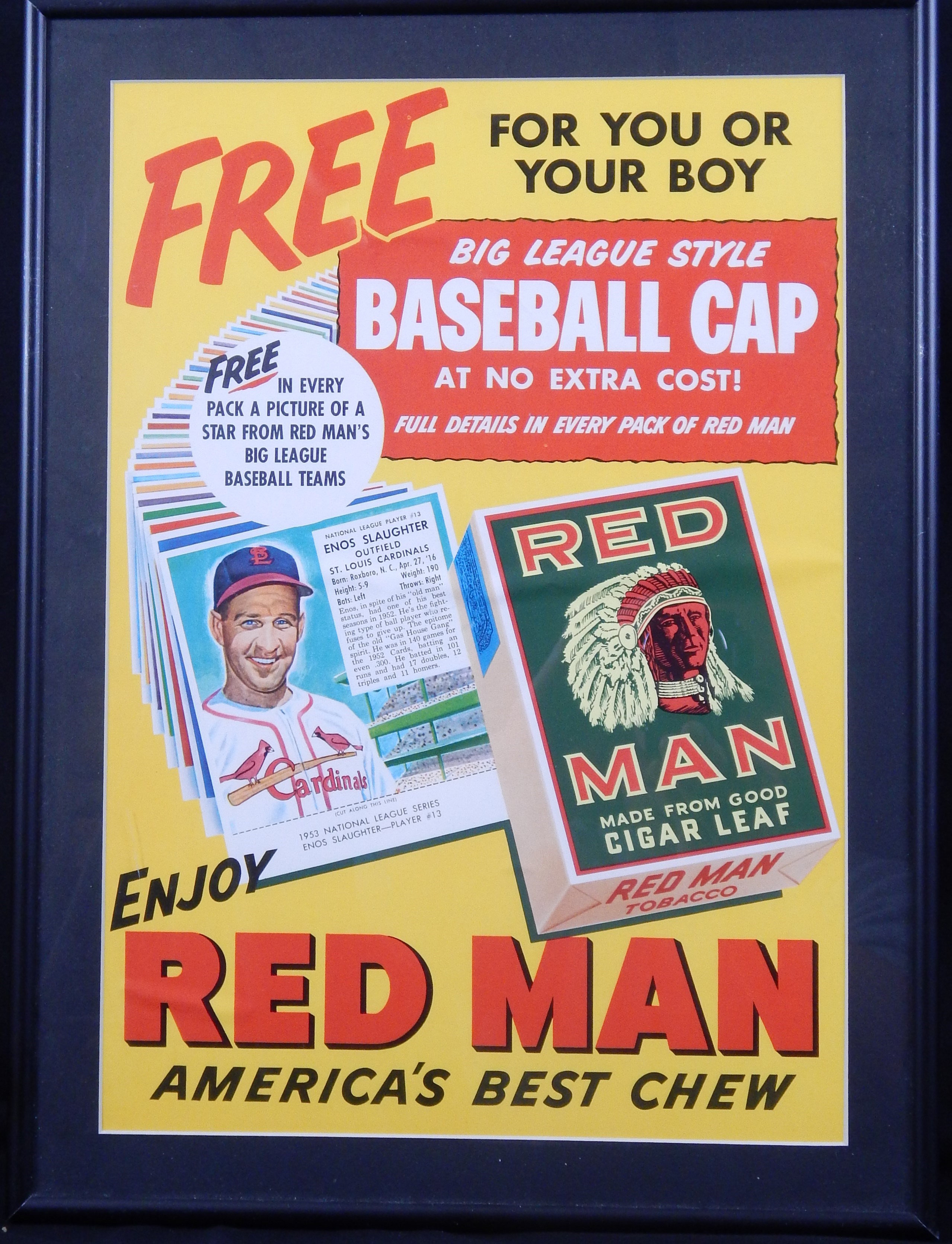 Baseball Memorabilia - 1953 Red Man Advertising Sign
