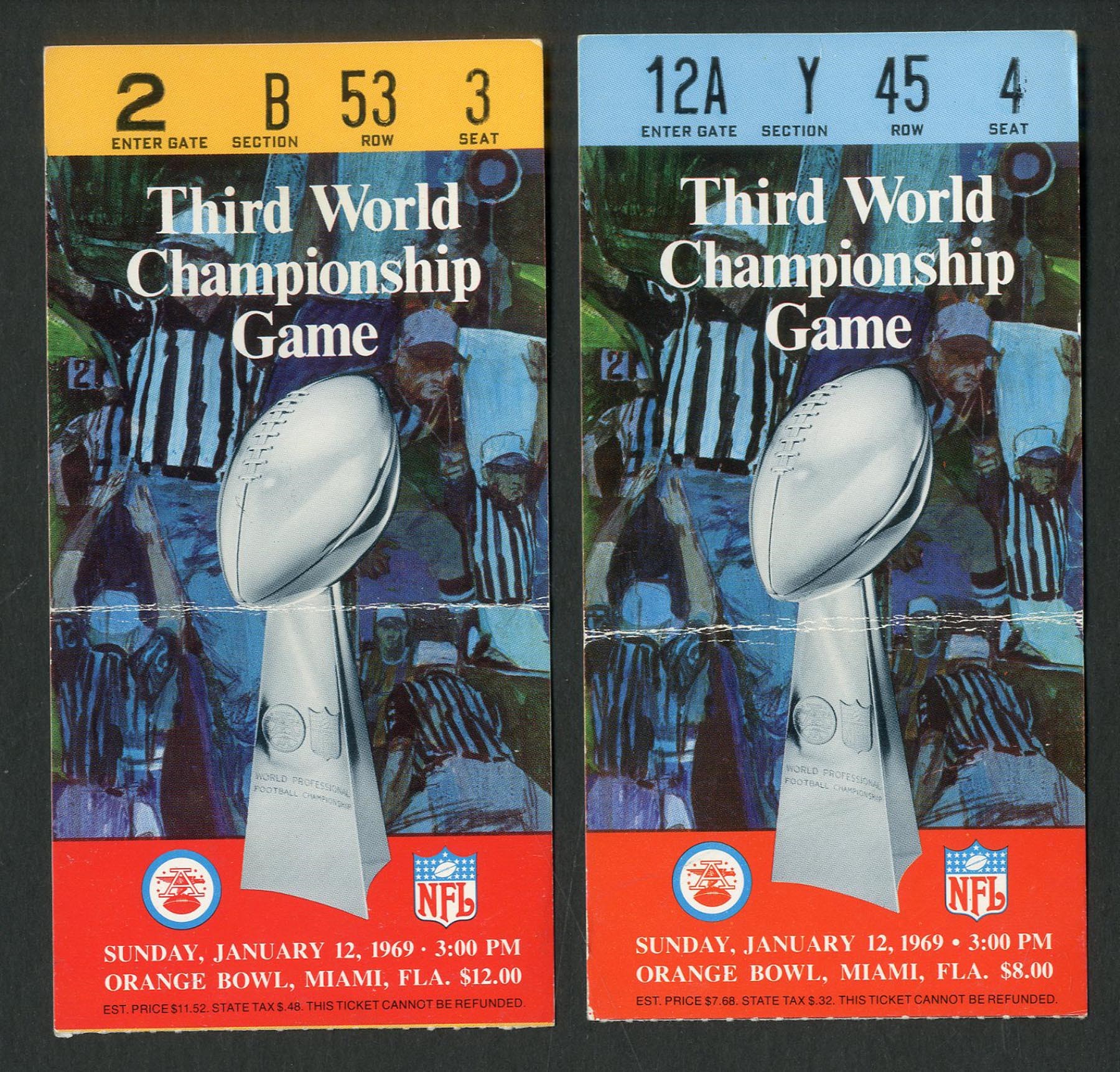 - 1969 Super Bowl Tickets - Yellow & Blue Versions