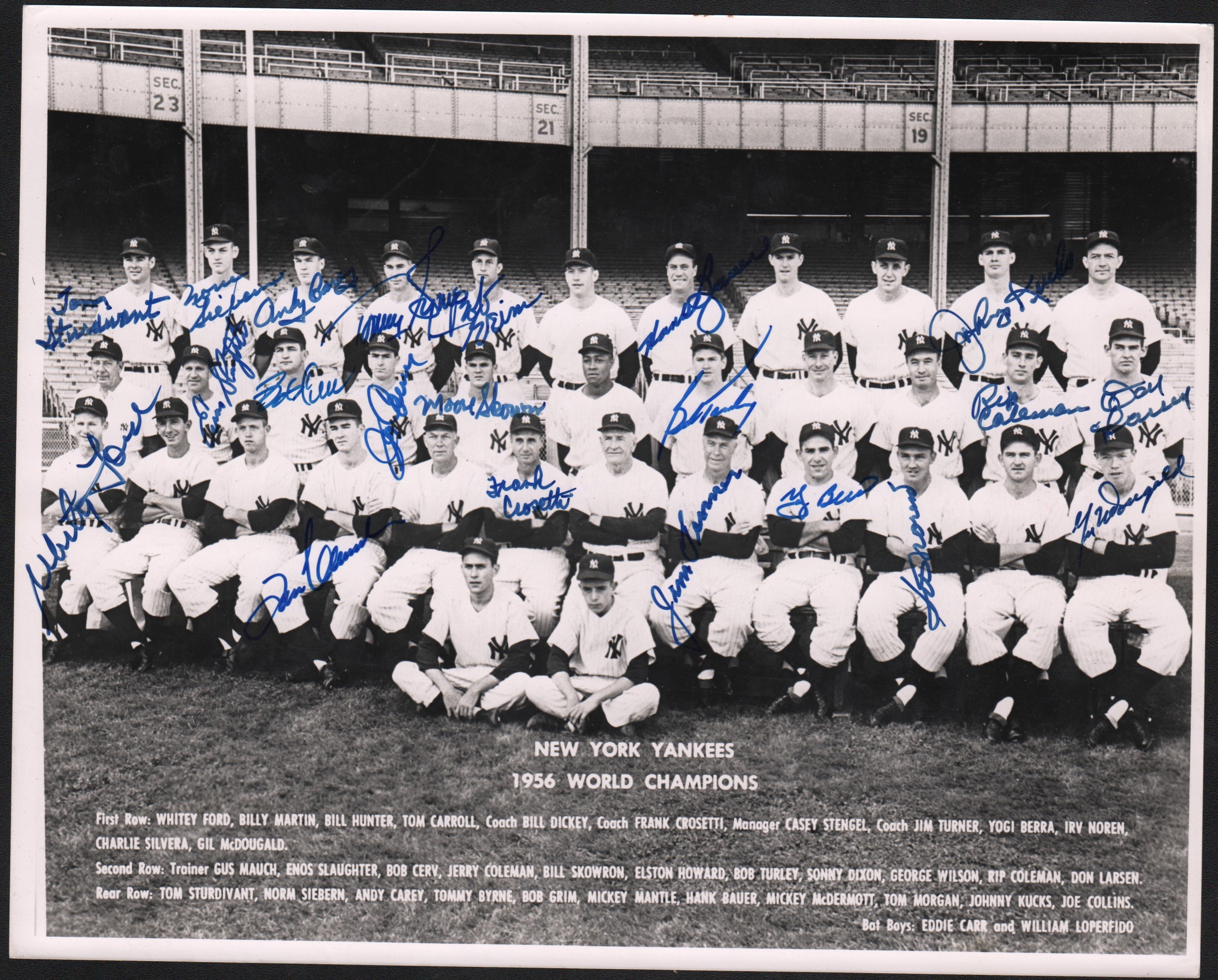 1956 New York Yankees World Champions Signed Photo