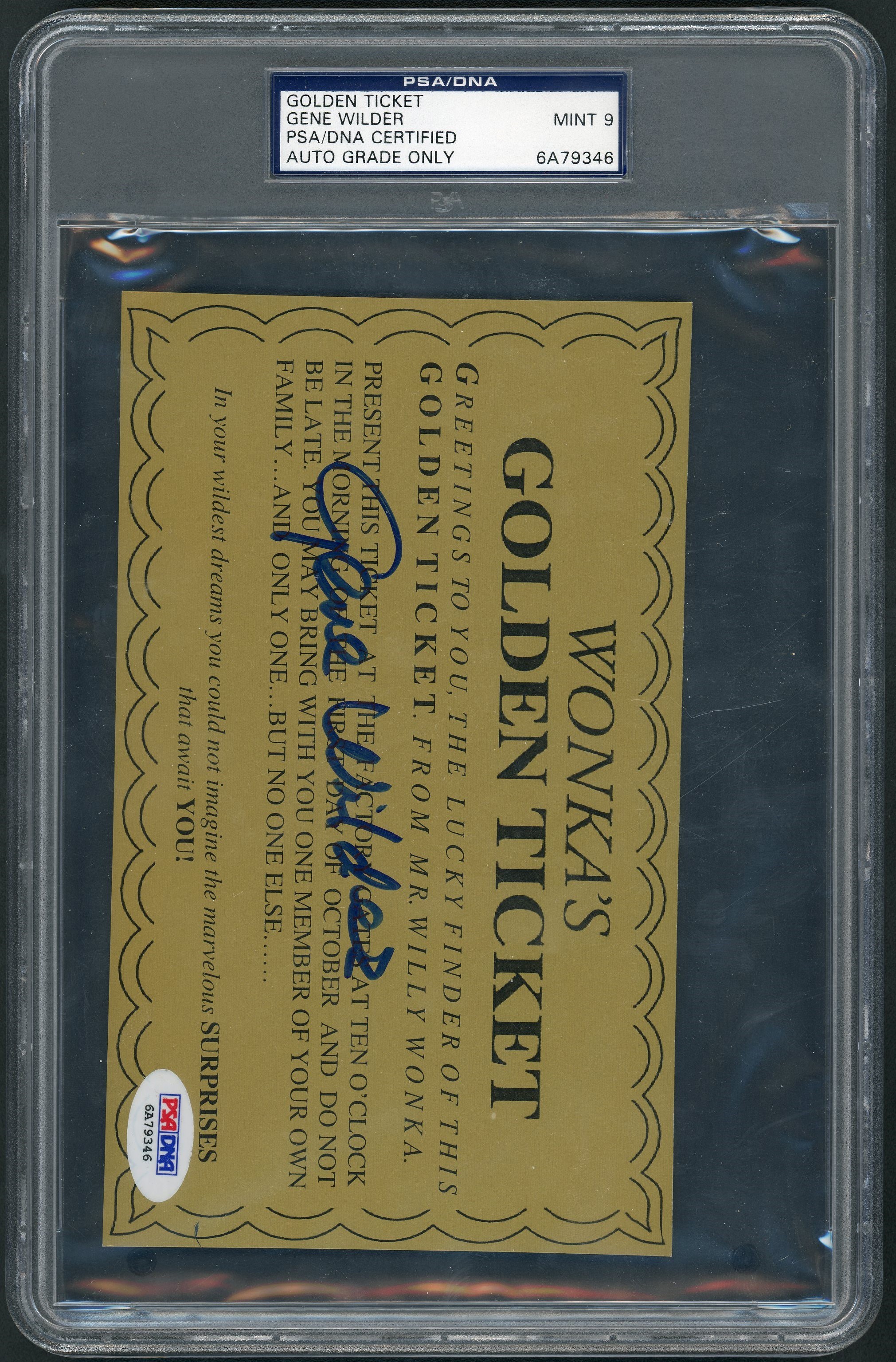 - Willy Wonka "Golden Ticket" Signed by Gene Wilder - PSA/DNA MINT 9