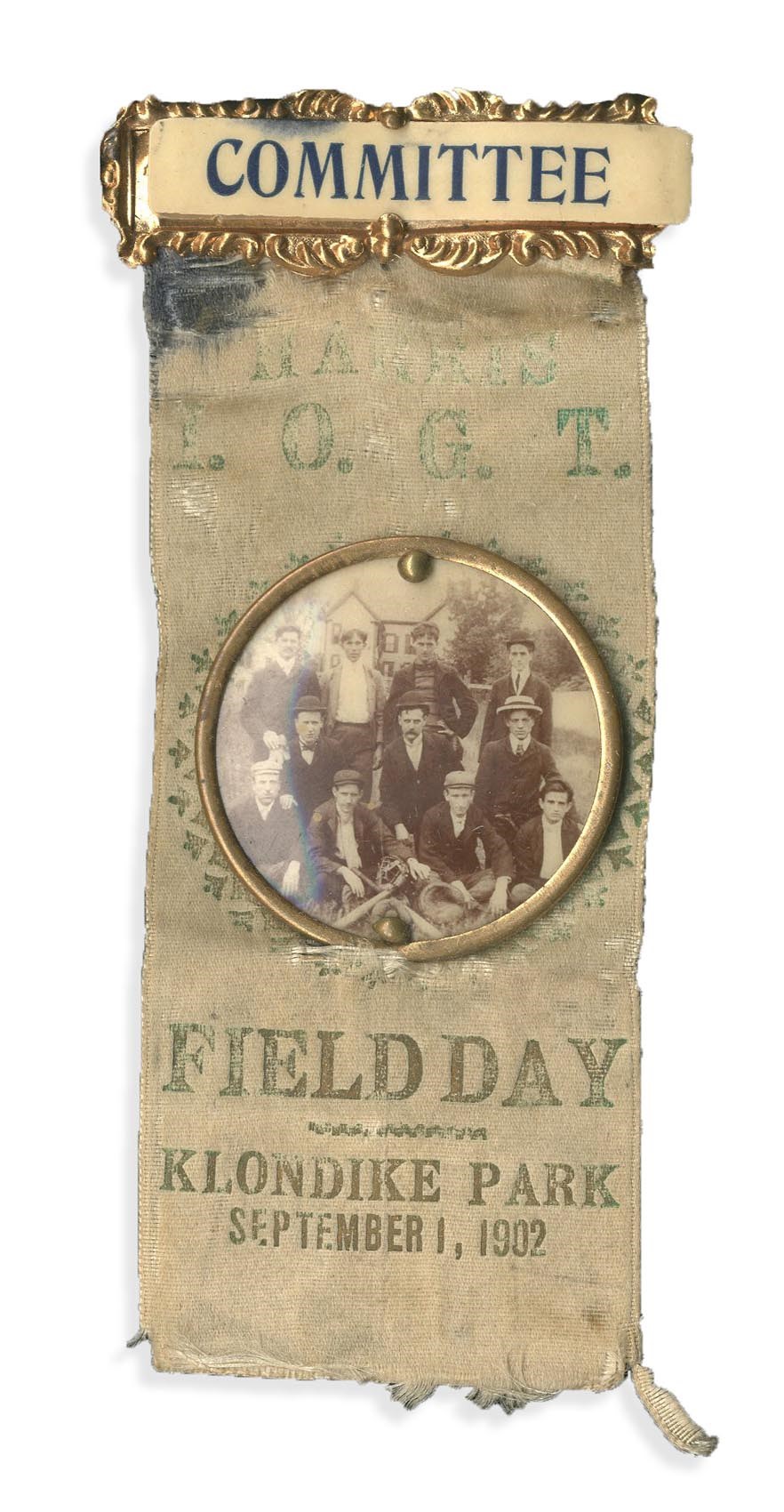 - 1902 Klondike "Gold Rush" Celluloid Baseball Ribbon Pin