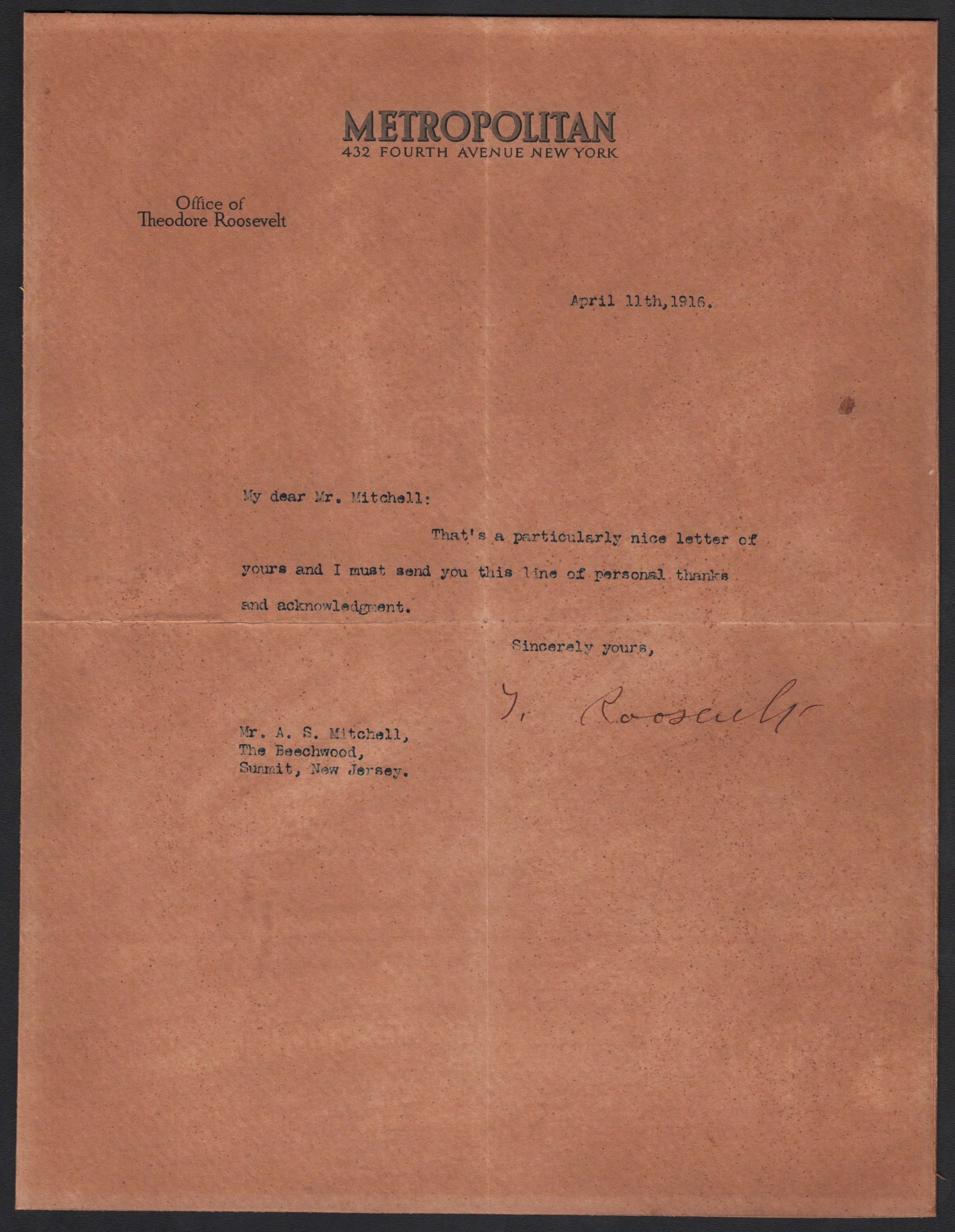 Political - 1916 Theodore Roosevelt Signed Letter