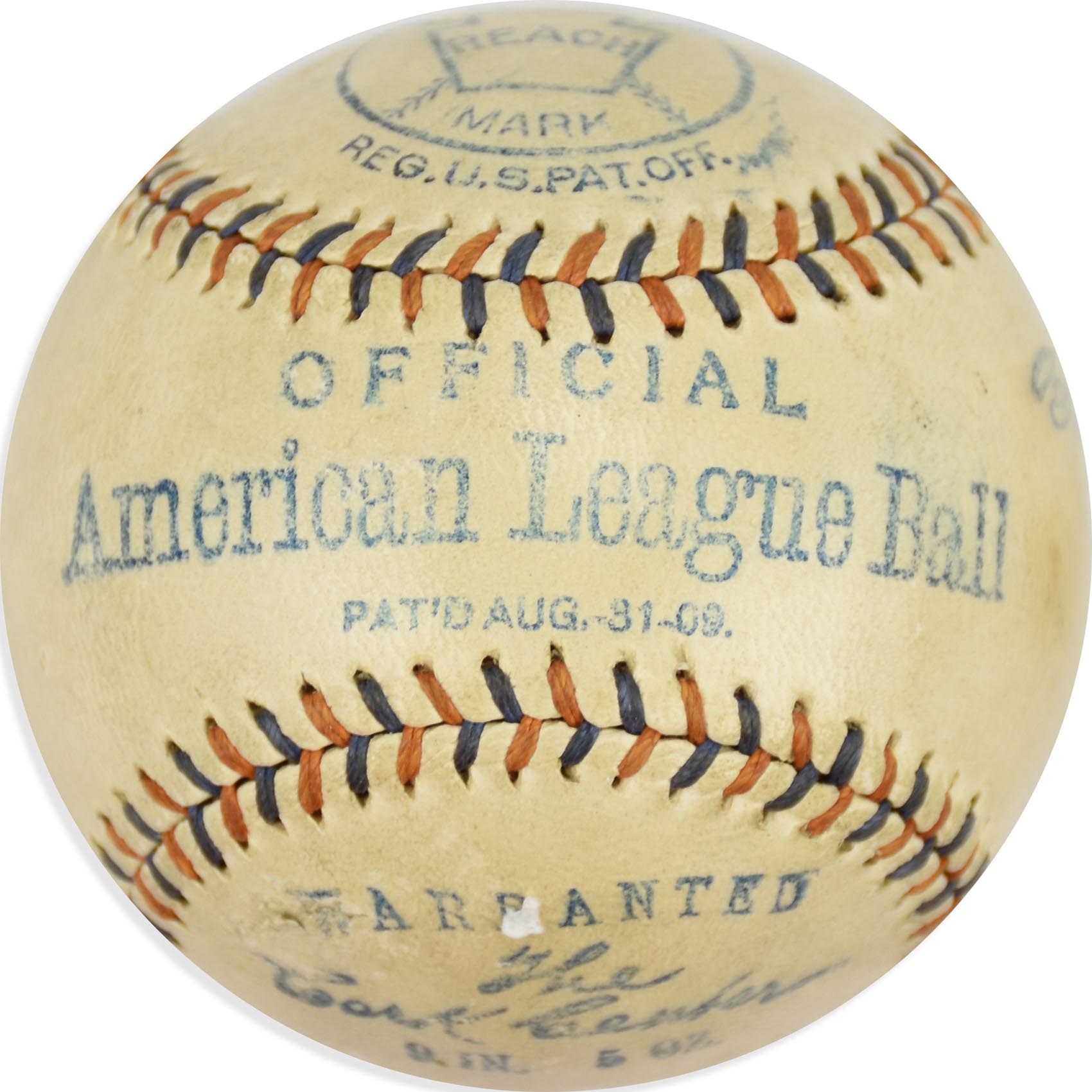 Early Baseball - 1909 Patent Ban Johnson Official American League Baseball
