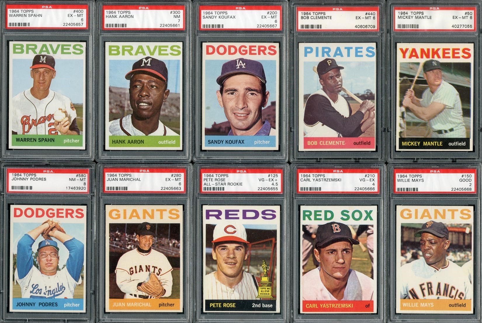 Baseball and Trading Cards - High Grade 1964 Topps Baseball Complete Set with Duplicates - (61 PSA Graded)