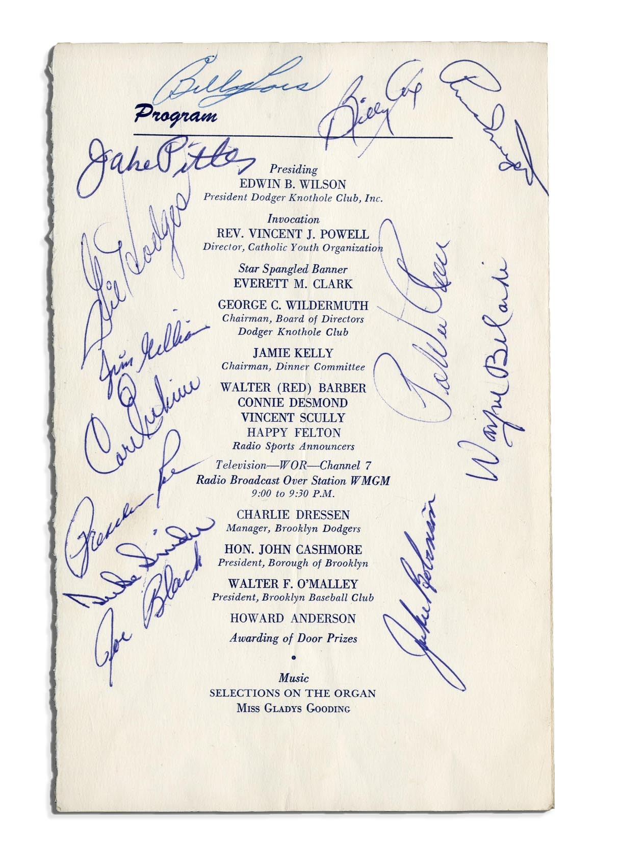 - 1953 Brooklyn Dodgers Team-Signed Welcome Home Dinner Program (PSA)