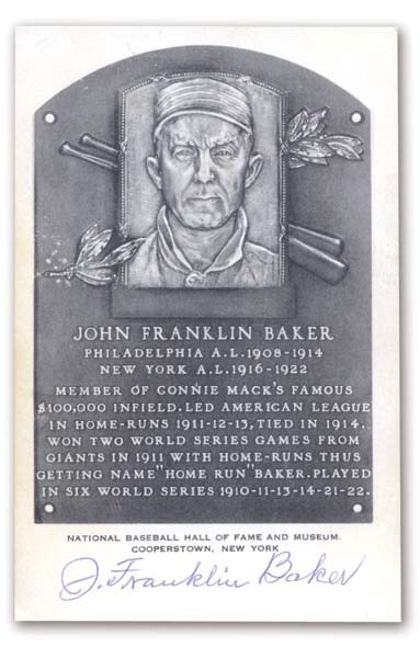 - Frank “Home Run” Baker Signed Black & White Hall of Fame Plaque