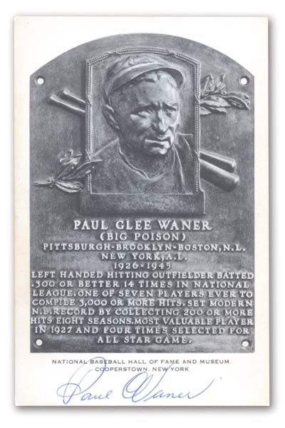 - Paul Waner Signed Black & White Hall of Fame Plaque