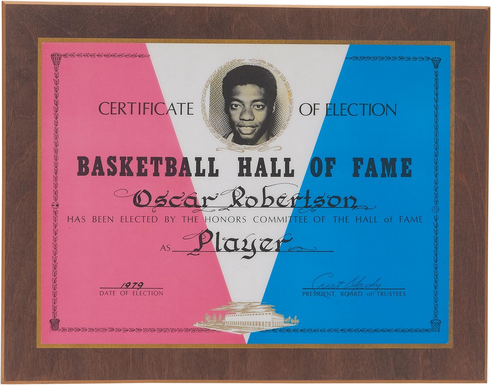 The Oscar Robertson Collection - Oscar Robertson Basketball Hall of Fame Certificate of Election