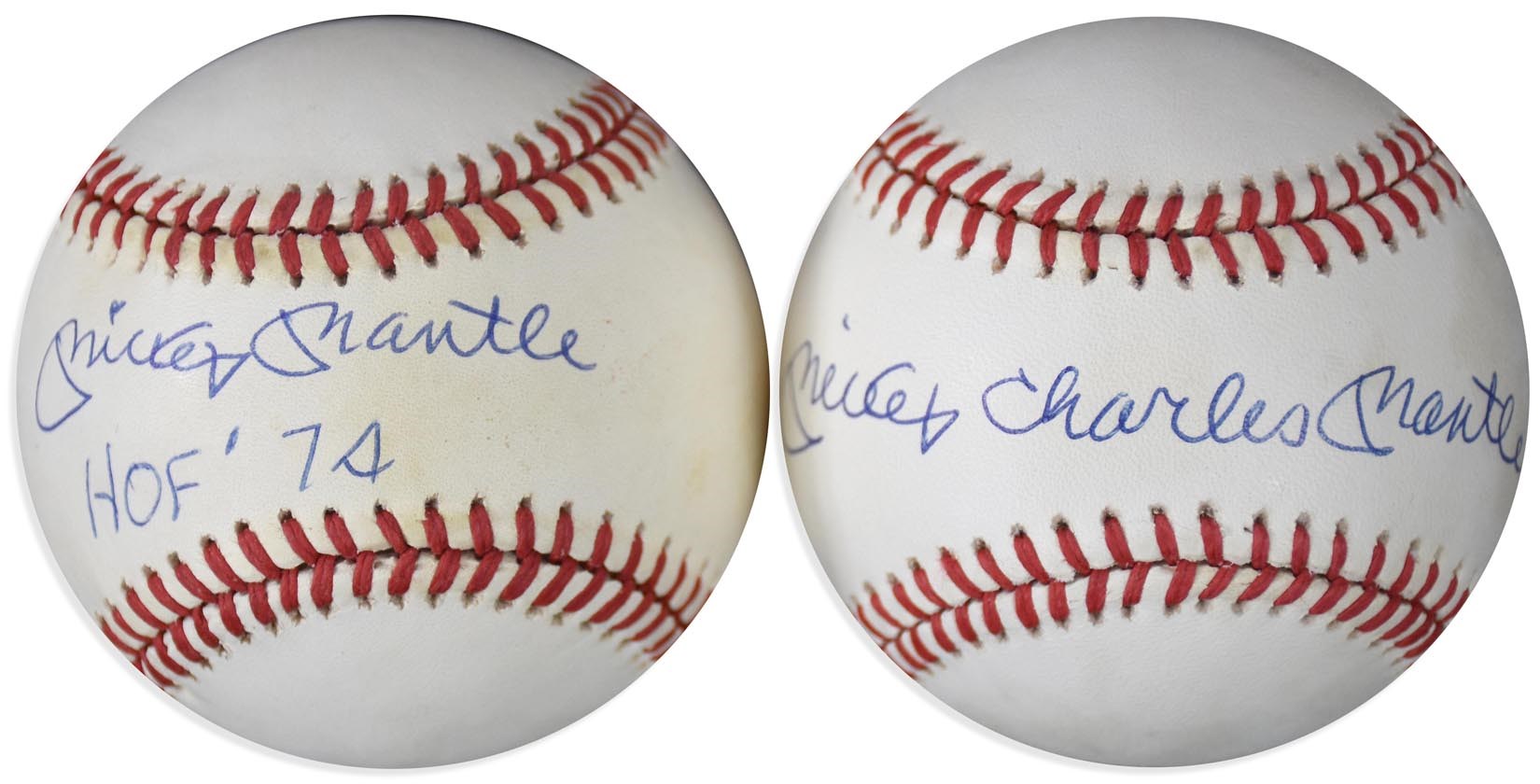 Mantle and Maris - Mickey "Charles" Mantle and "HOF 1974" Signed Baseballs (2)