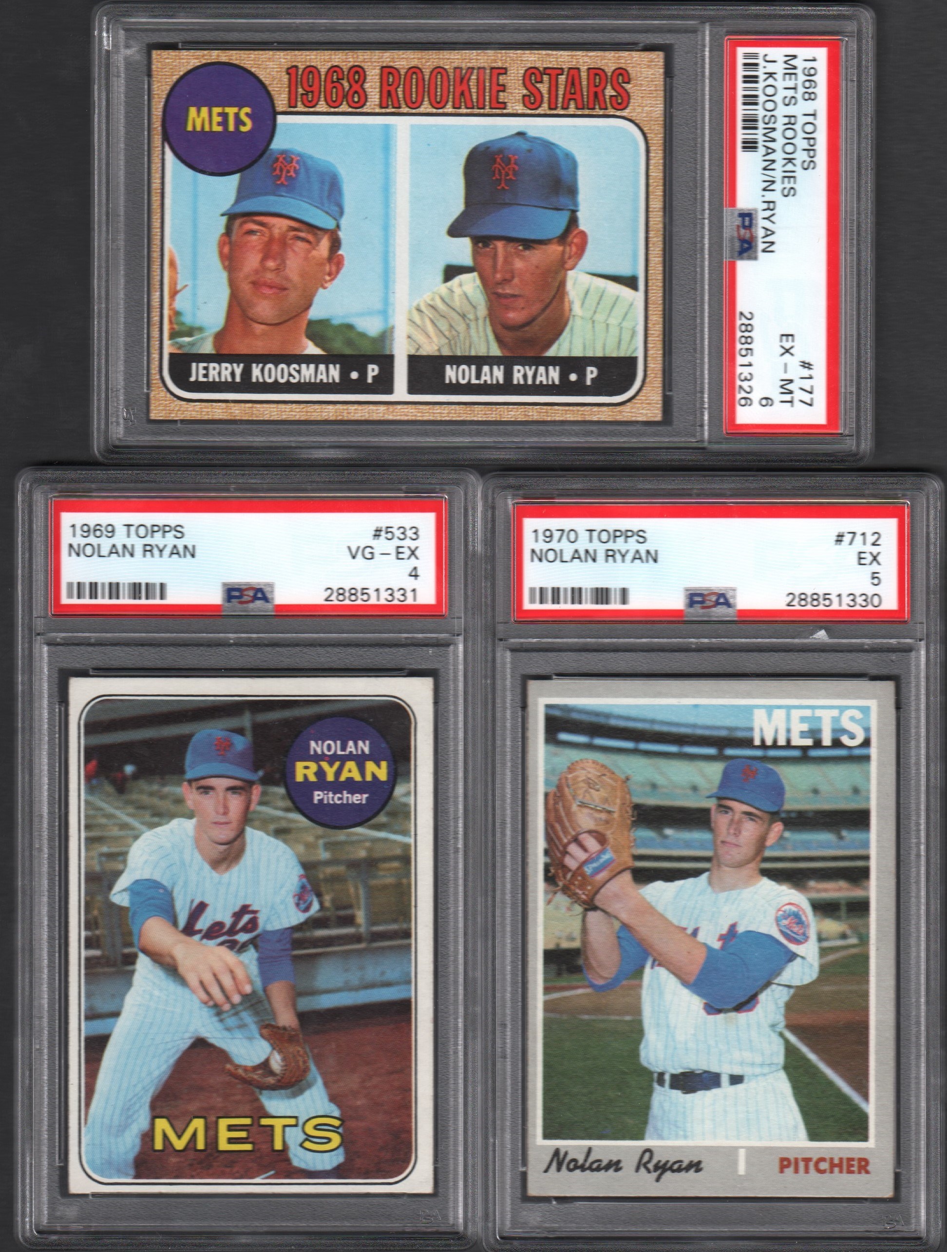 - 1968-70 Topps Nolan Ryan Lot of 3 Cards with PSA EX-MT 6 Rookie!