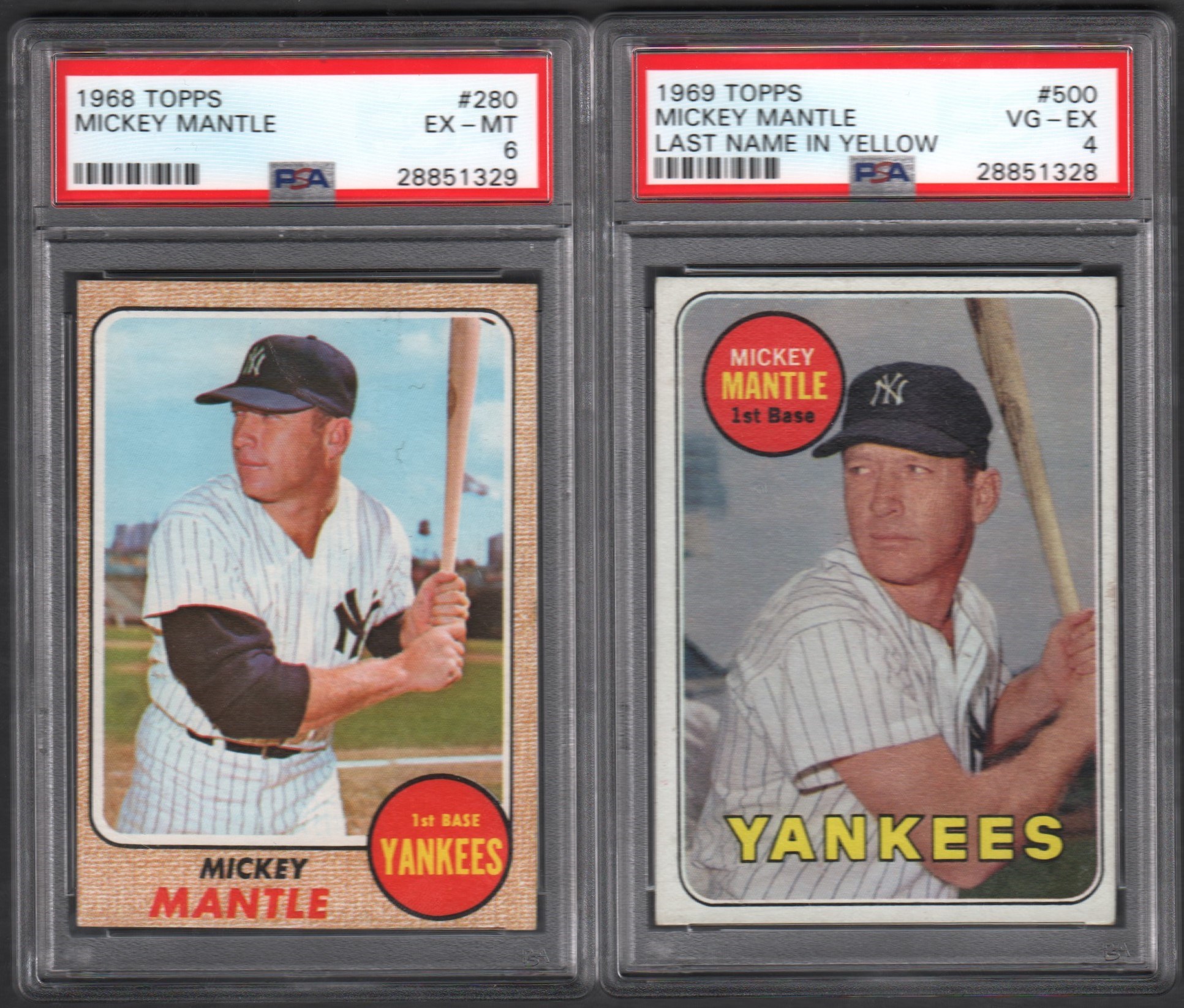 - 1968 and 1969 Topps MIckey Mantle Pair of PSA Graded Cards