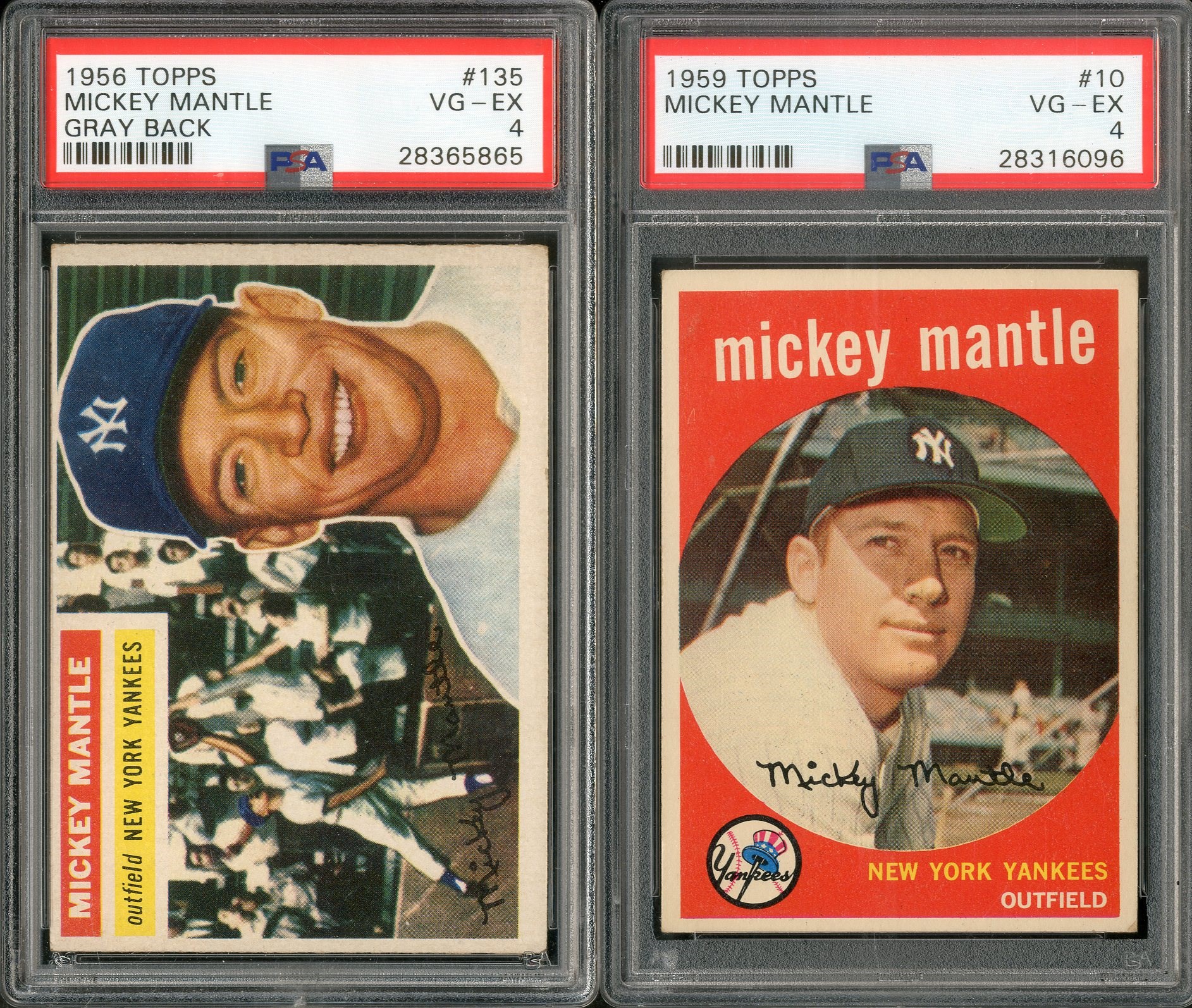 - 1956 and 1959 Topps Mickey Mantle Pair of PSA Graded Cards