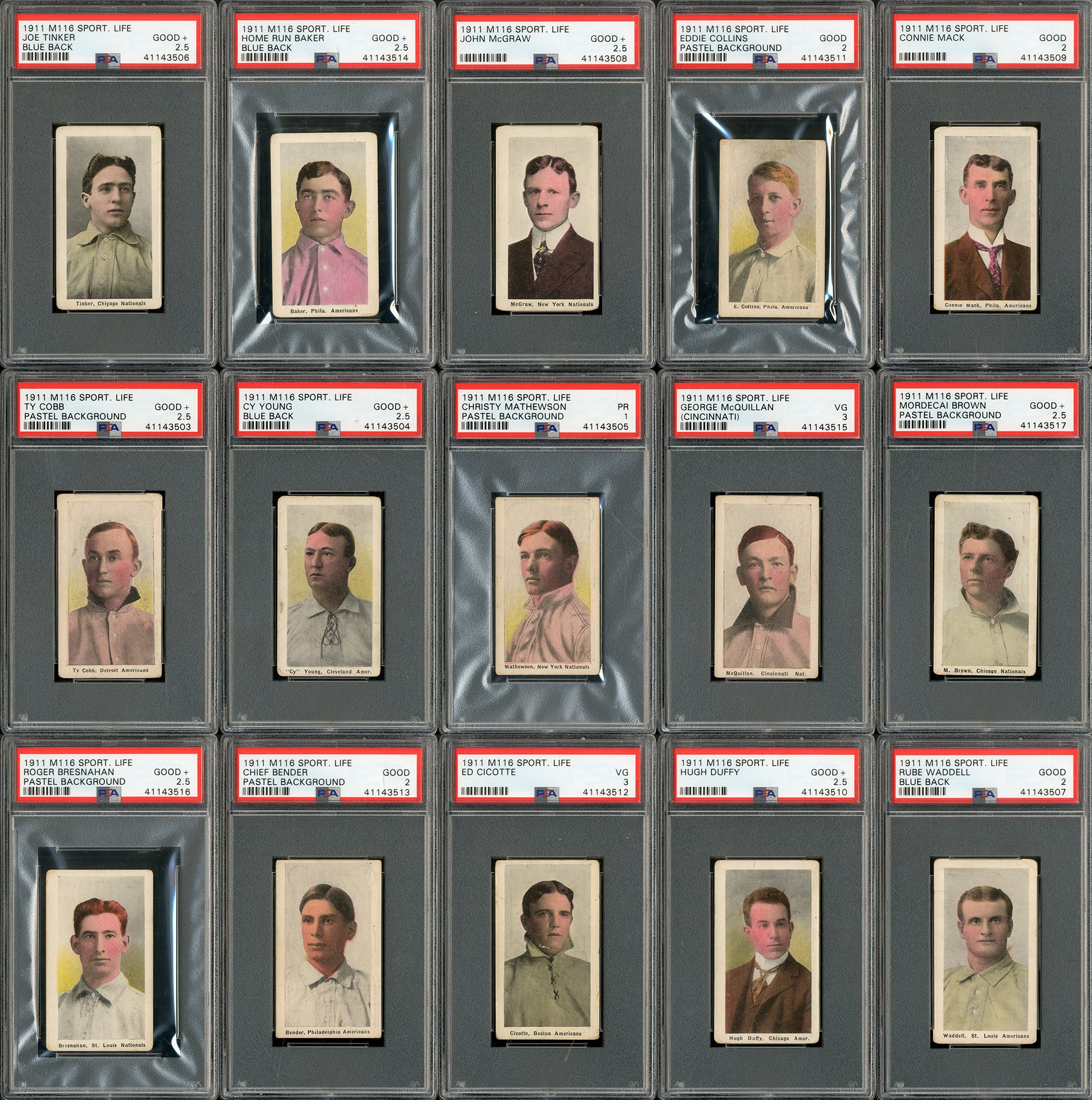 Baseball and Trading Cards - 1911 Sporting Life M116 Half-Complete Set (w/15 PSA Graded) - Cobb, Mathewson, Young & McQuillan Cincinnati (144/288)