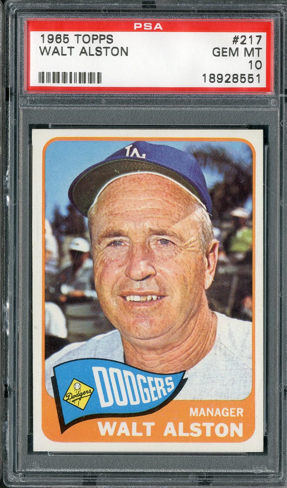 Baseball and Trading Cards - 1965 Topps Walter Alston #217 PSA GEM MT 10