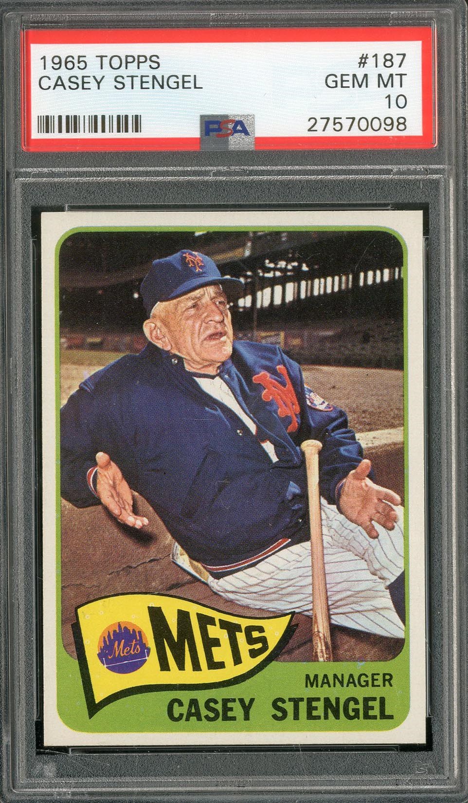 Baseball and Trading Cards - 1965 Topps Casey Stengel #187 PSA GEM MT 10