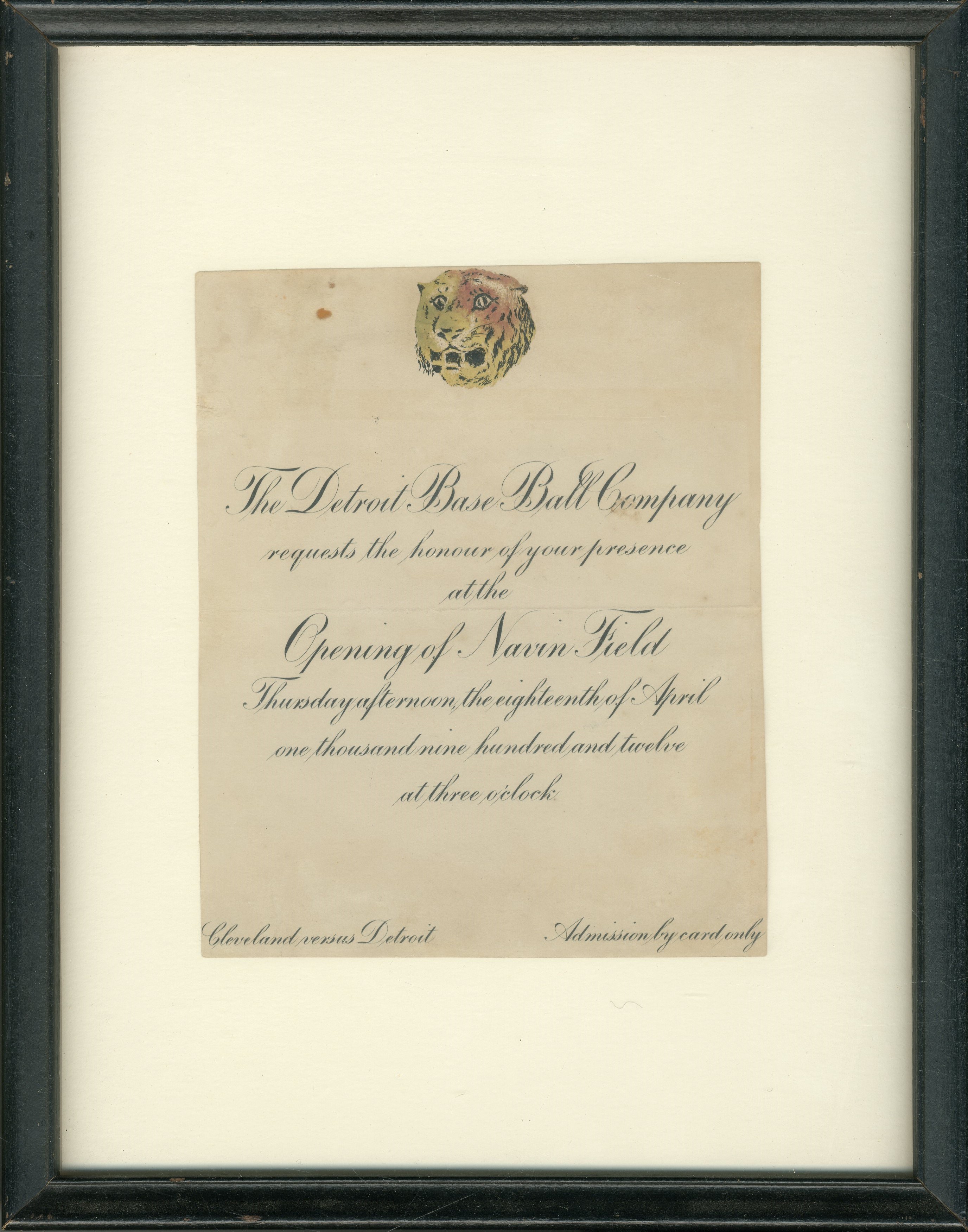 - 1912 Grand Opening of Navin Field Invitation
