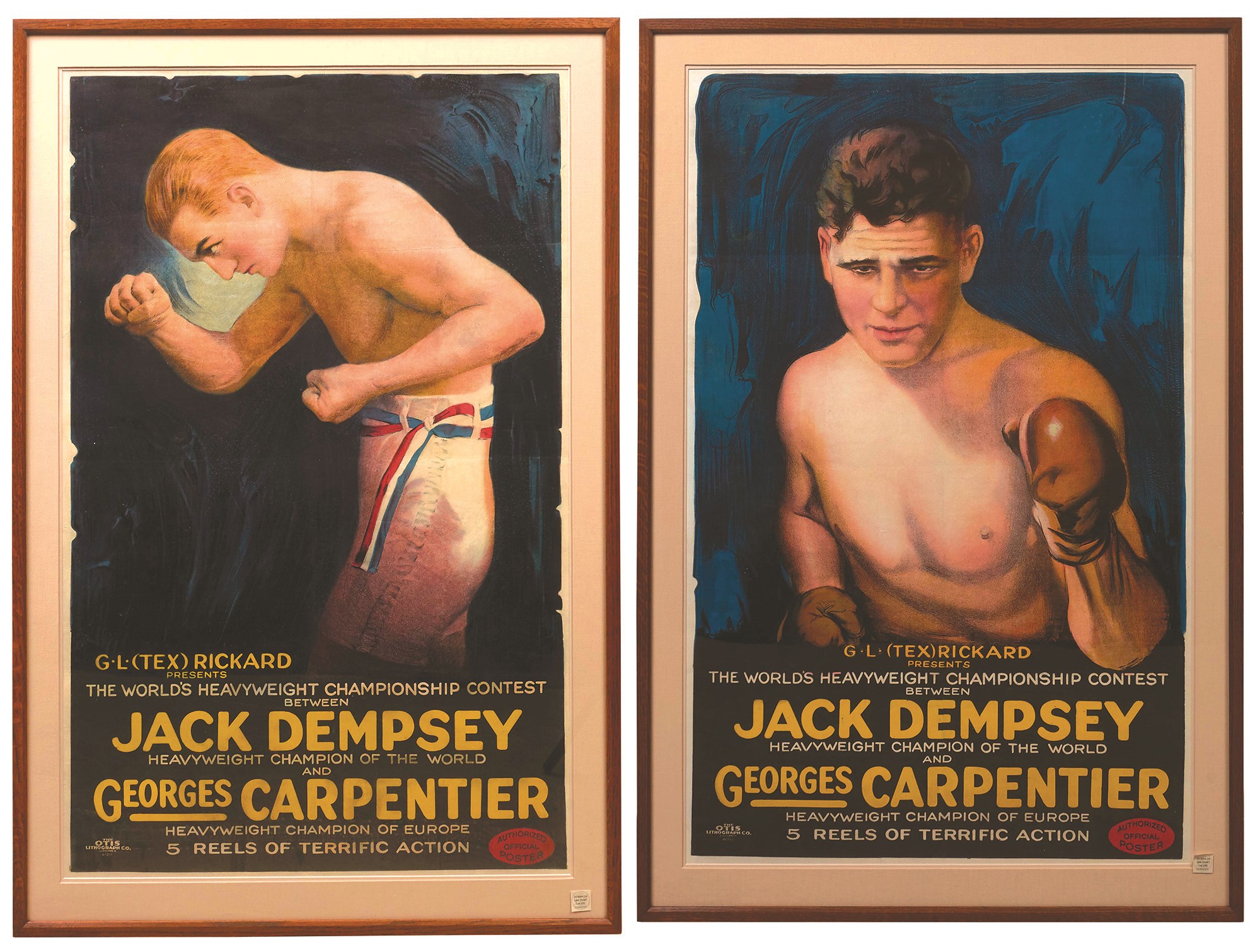 - Pair of 1921 Jack Dempsey & Georges Carpentier Boxing Posters