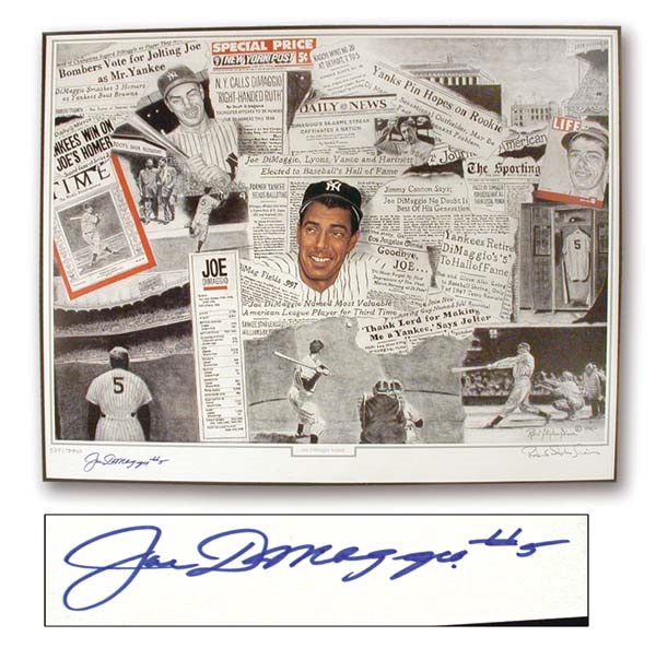 Joe DiMaggio - Joe DiMaggio Signed Lithograph by Simon (35x40" framed)