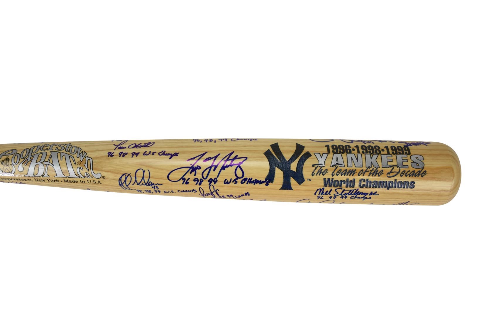 NY Yankees, Giants & Mets - 1996-99 NY Yankees World Series Champions Signed & Inscribed Bat - LE 1 of 25 (PSA)