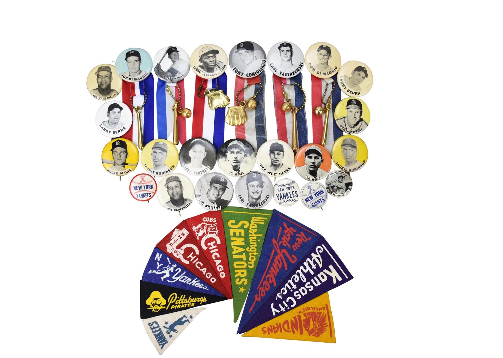 Tickets, Publications & Pins - 1950s Baseball PM10 Pin & Pennant Collection w/Major Hall of Famers (90+)