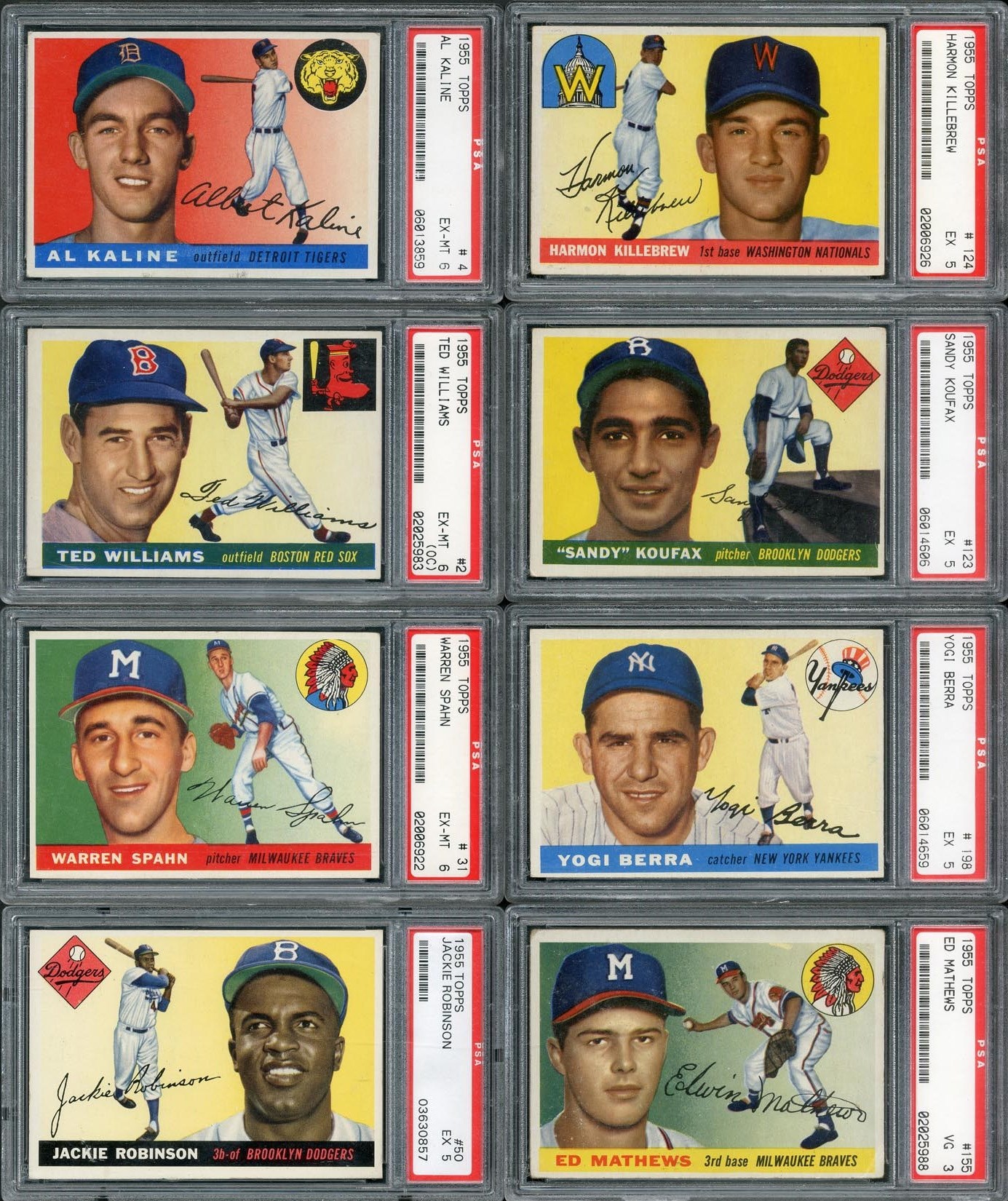 - 1955 Topps PSA Graded Collection w/Koufax, Williams, Robinson (47 Cards)