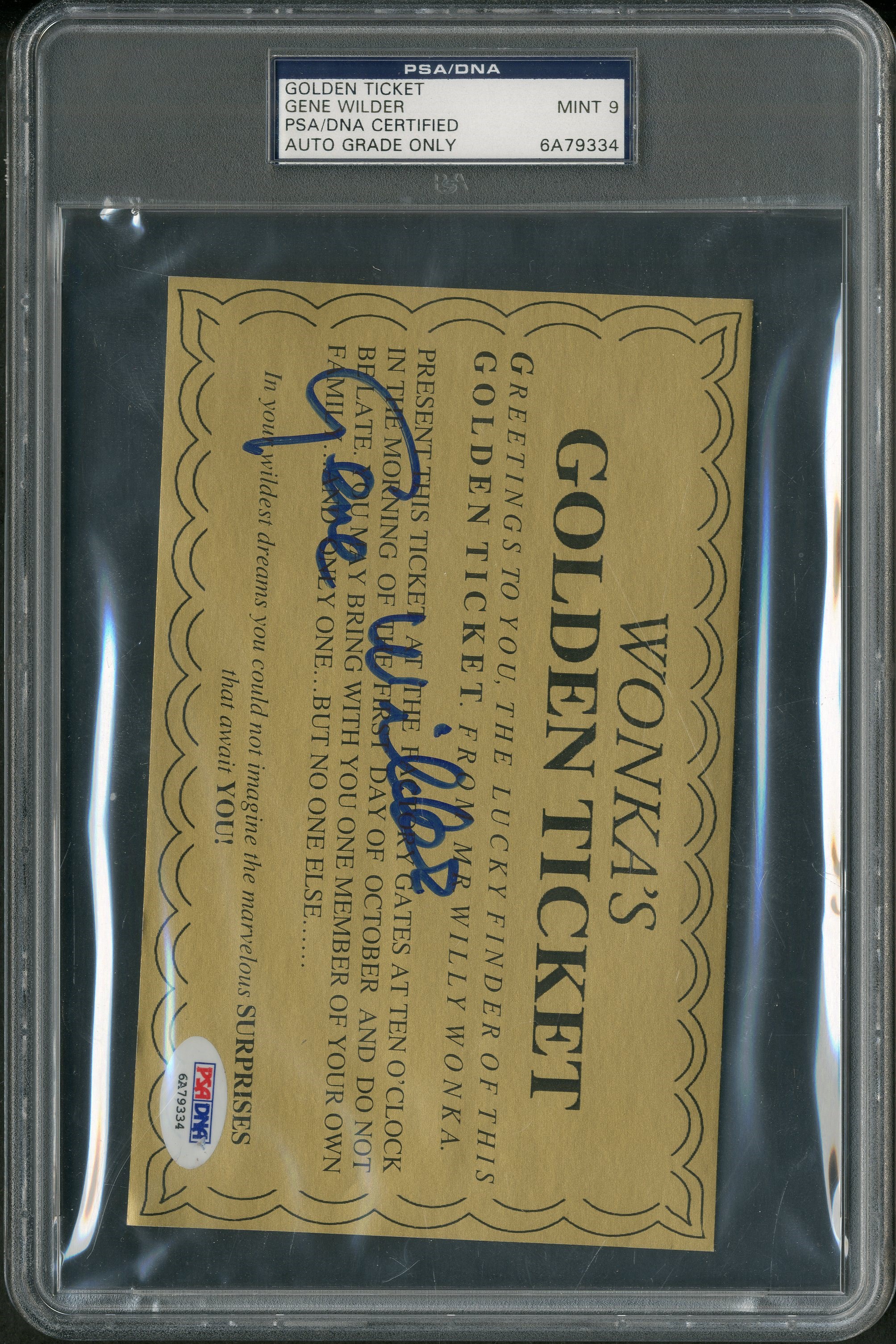 - Willy Wonka Golden Ticket Signed By Gene Wilder (PSA MINT 9)