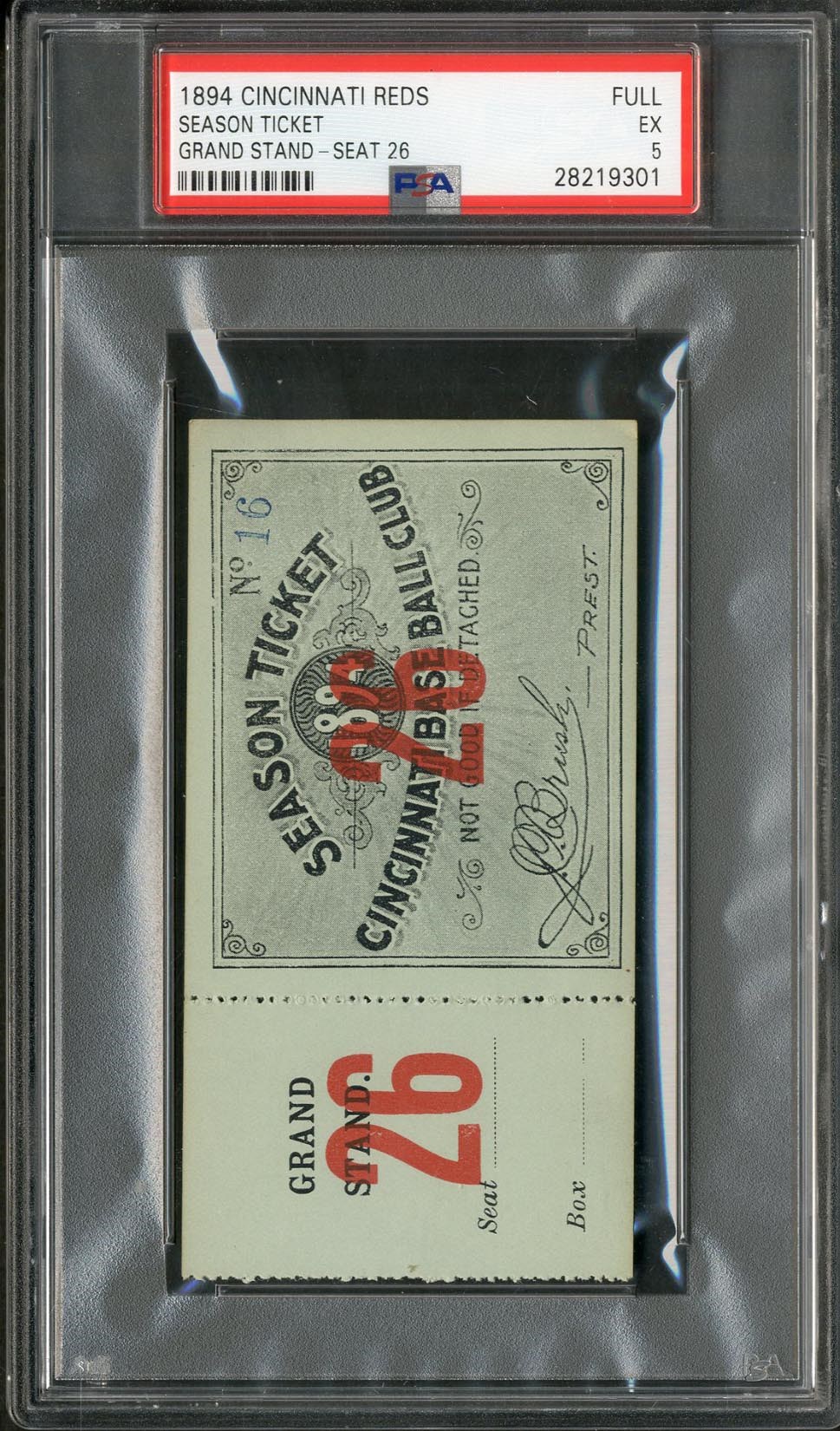 Baseball Memorabilia - 1894 Cincinnati Reds Ticket (PSA)