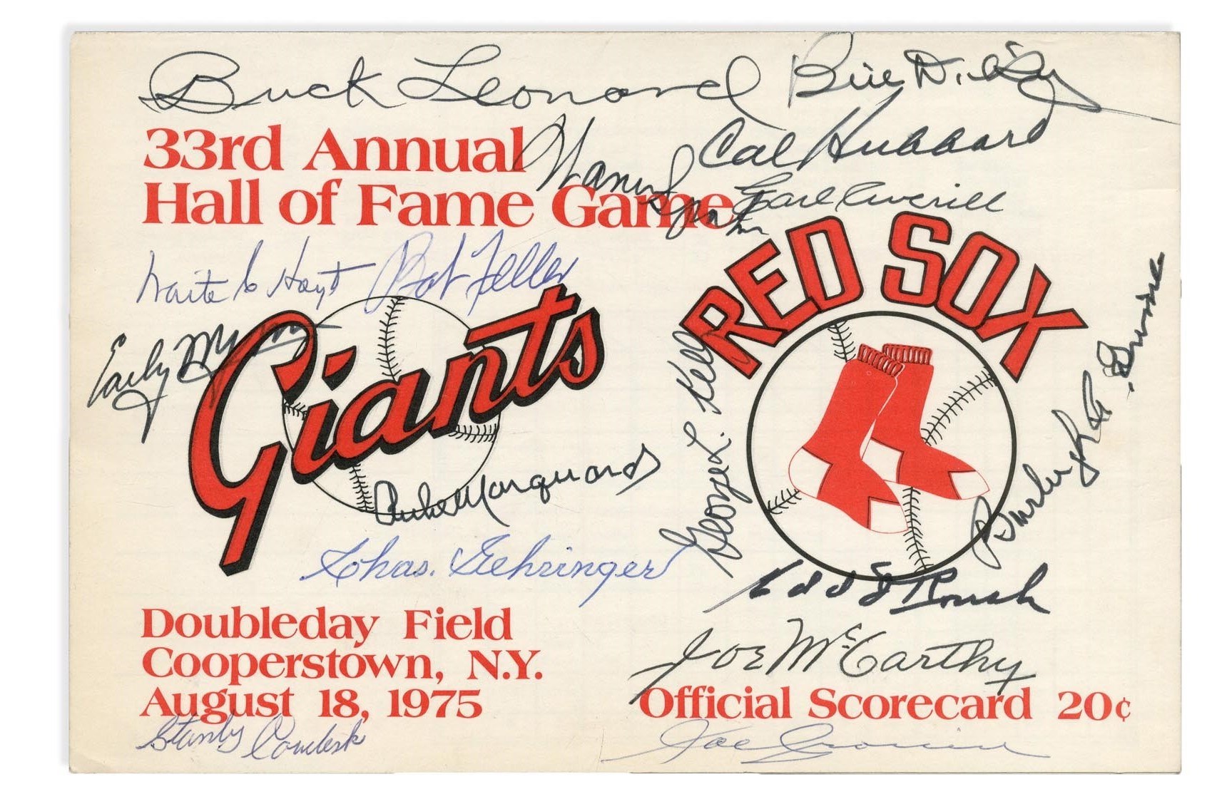 Baseball Autographs - 1975 Hall of Fame Giants vs. Red Sox Signed Program (PSA)