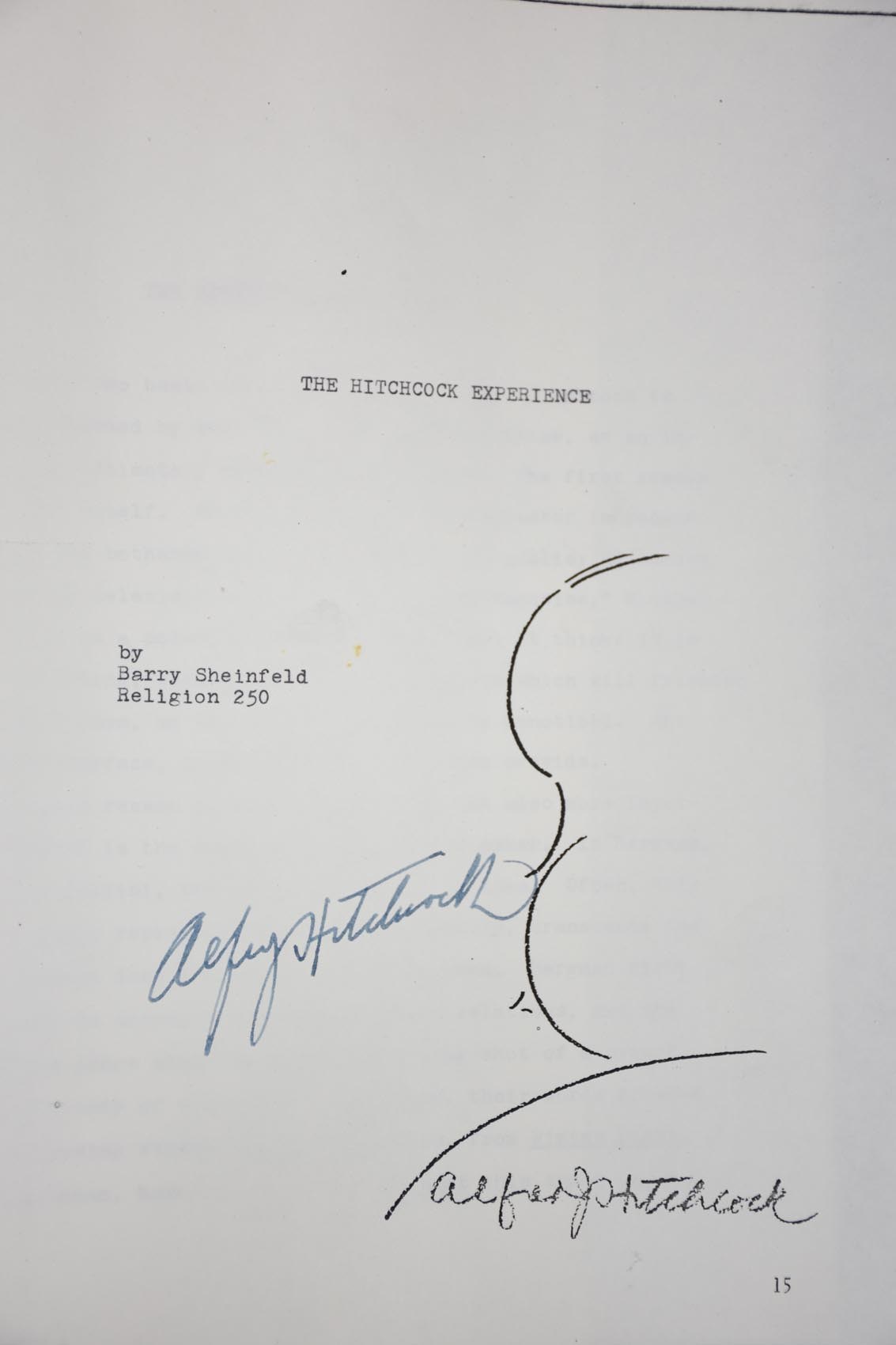 Rock And Pop Culture - Alfred Hitchcock Signed "The Hitchcock Experience" Term Paper (JSA)