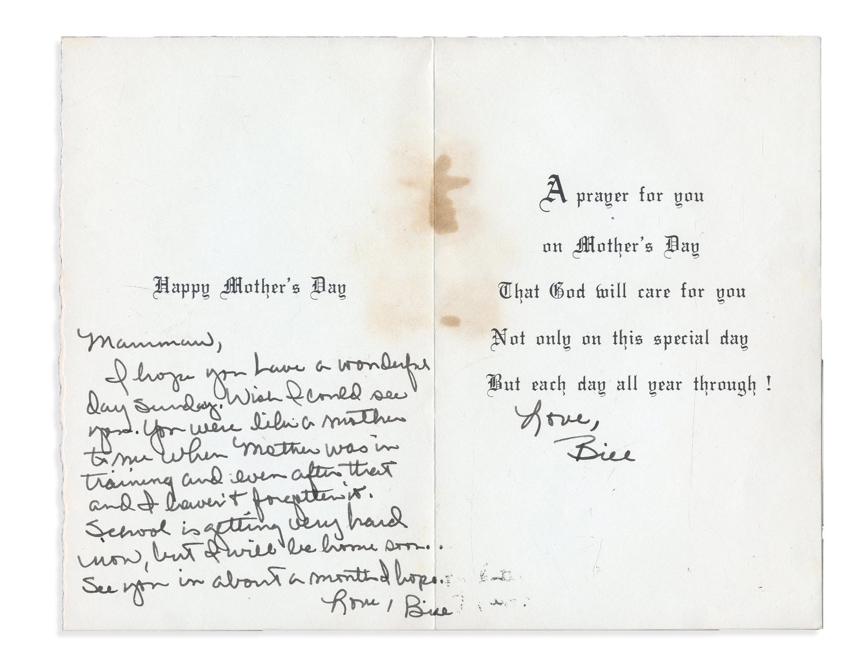 1964-68 Bill Clinton Handwritten Mother's Day Card to "Mawmaw"