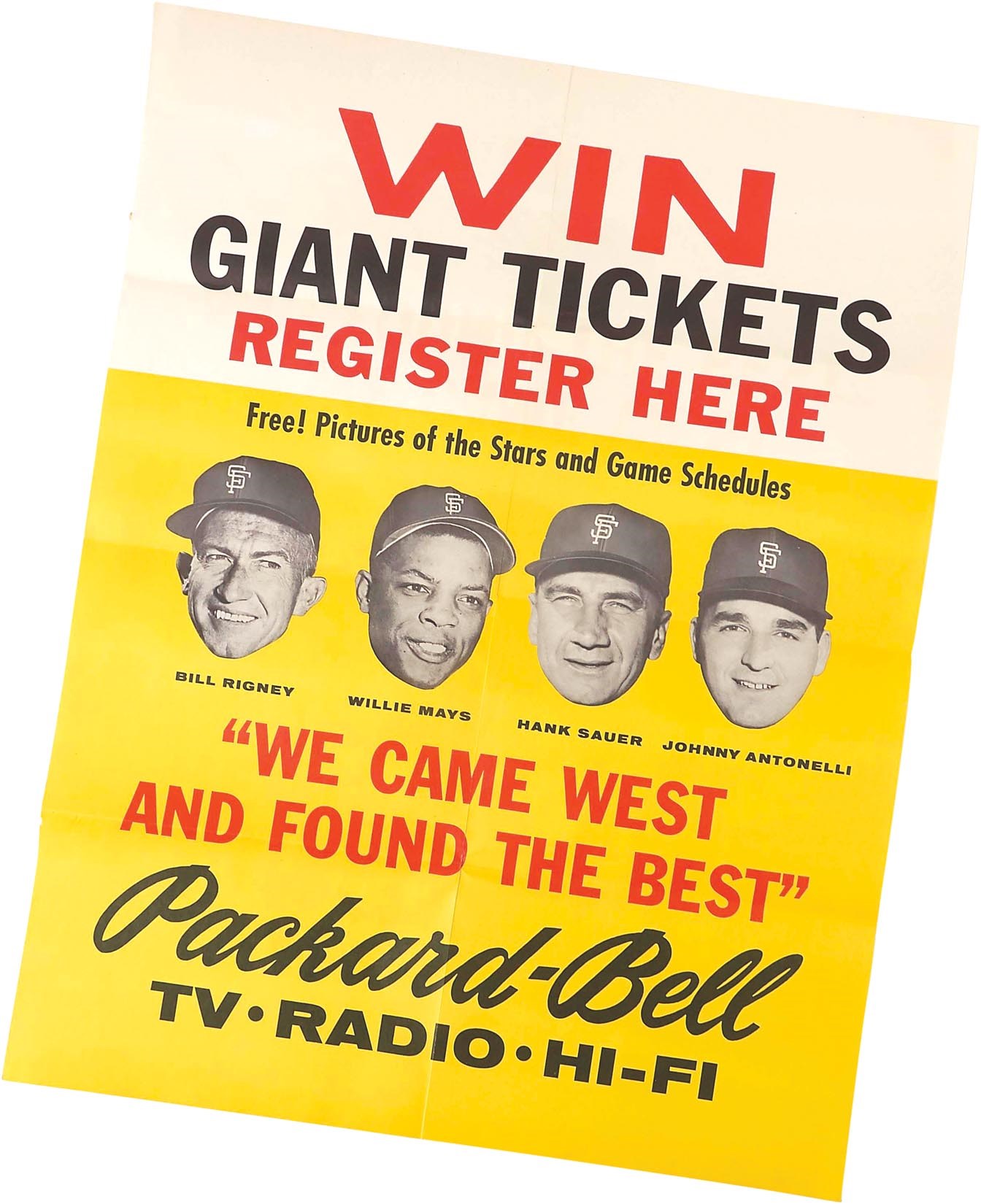 Baseball Memorabilia - 1958 Willie Mays Packard-Bell Adverting Poster