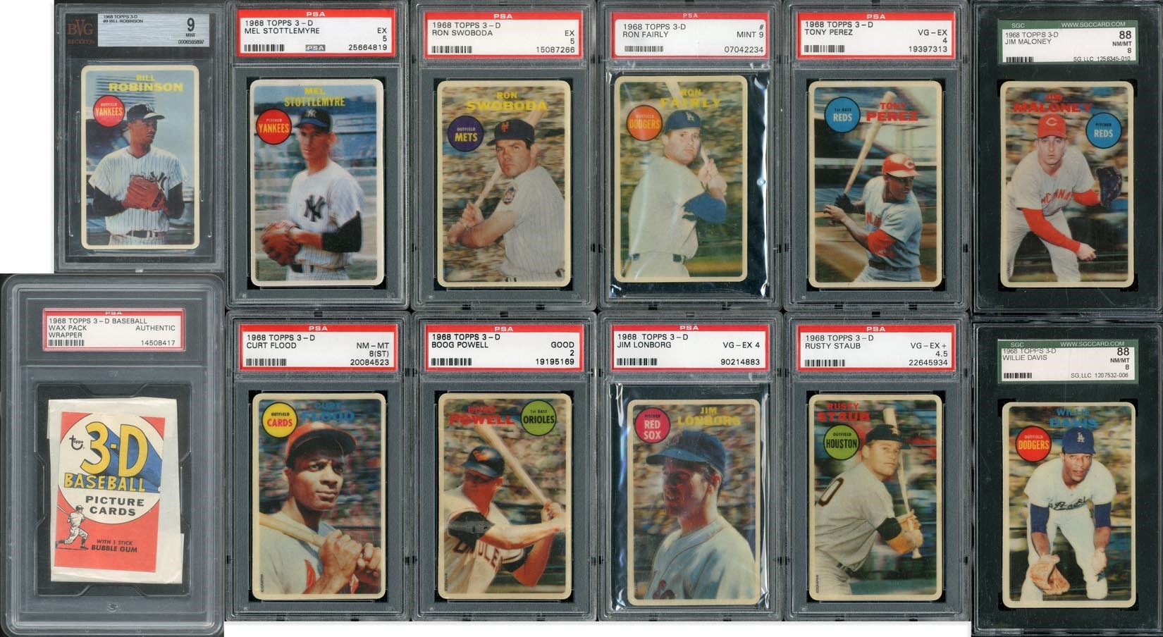 Baseball and Trading Cards - 1968 Topps 3-D Near-Complete Graded Set Minus One with Wrapper