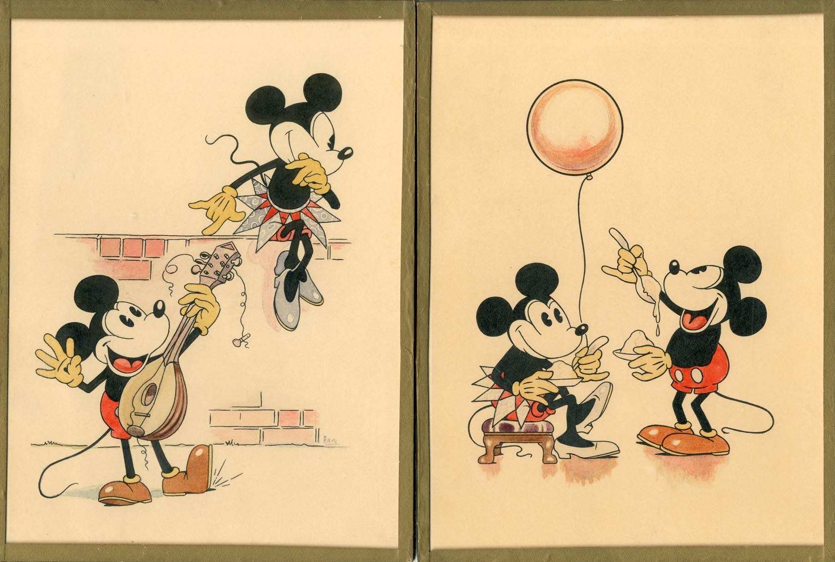 Mantle and Maris - Pair of Early 1930s Mickey & Minnie Mouse Original Production Art (2)