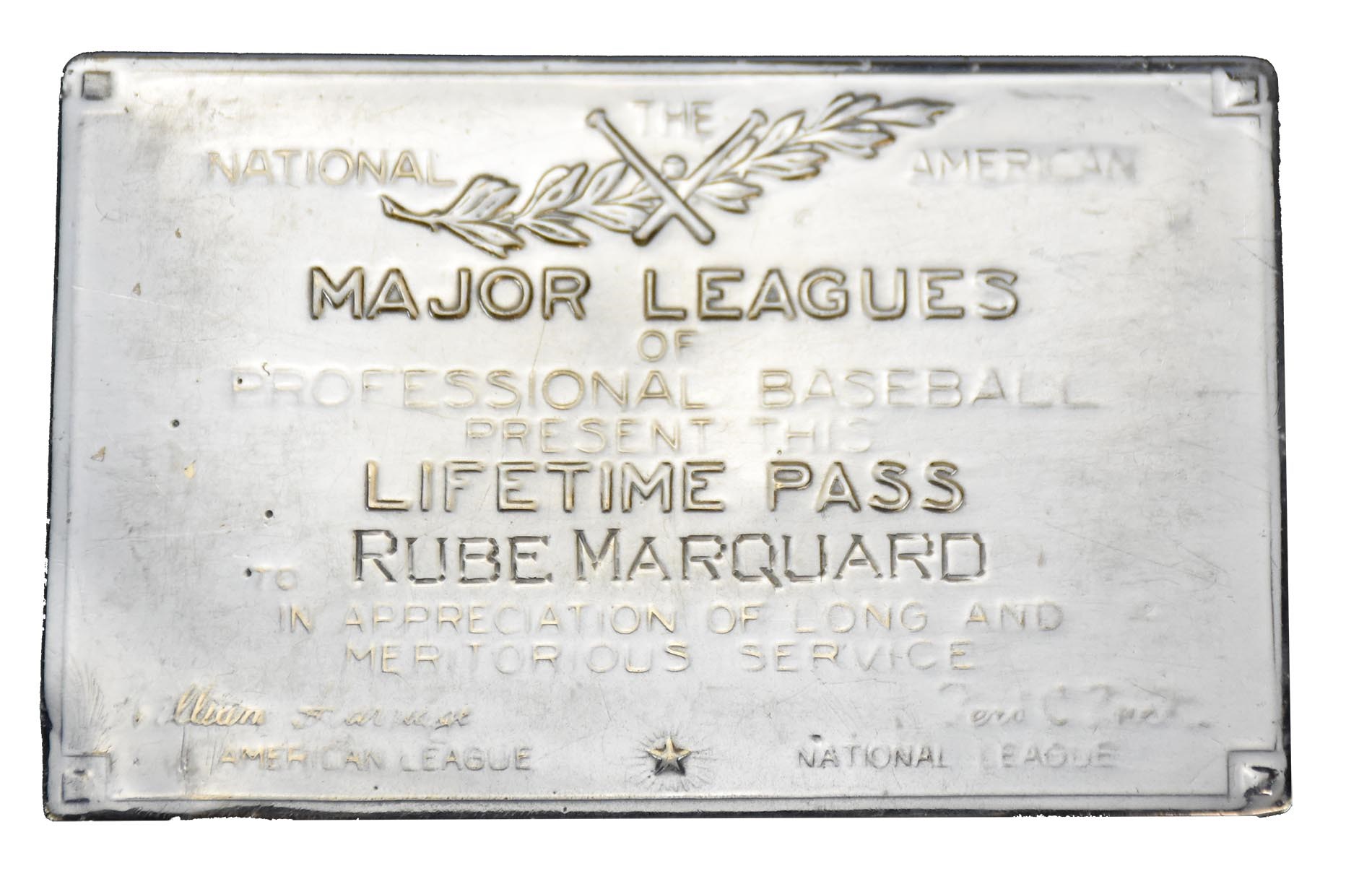 - Rube Marquard Major Leagues Lifetime Pass
