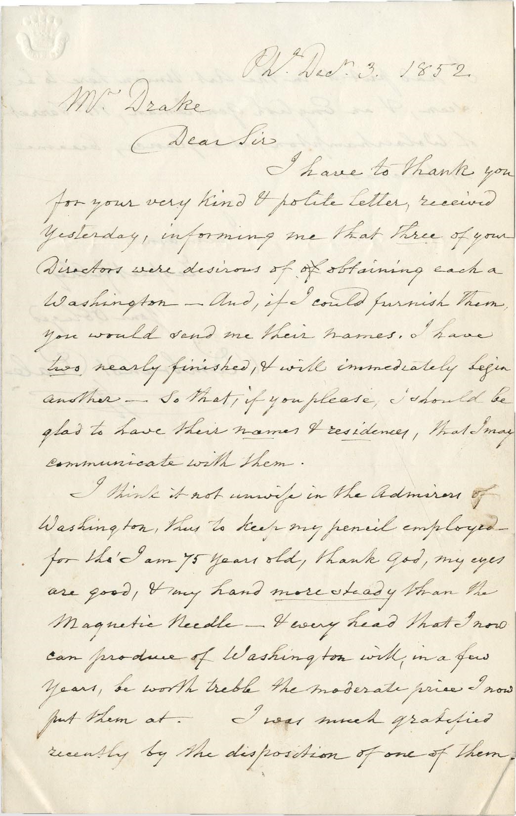 - (1778-1860) Artist Rembrandt Peale Handwritten Letter w/George Washington Content (PSA)